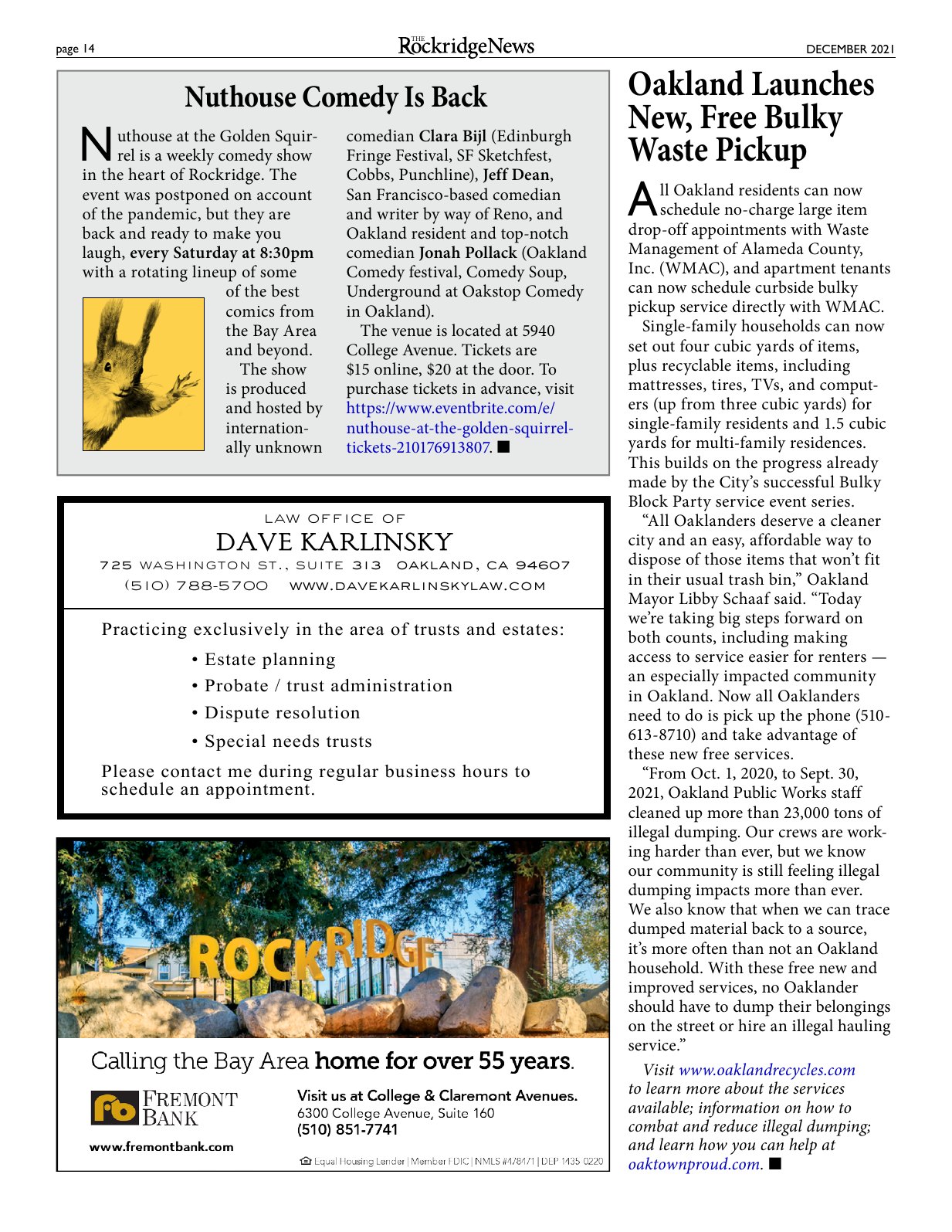 Click to zoom in The Rockridge News, December 2021, page 14