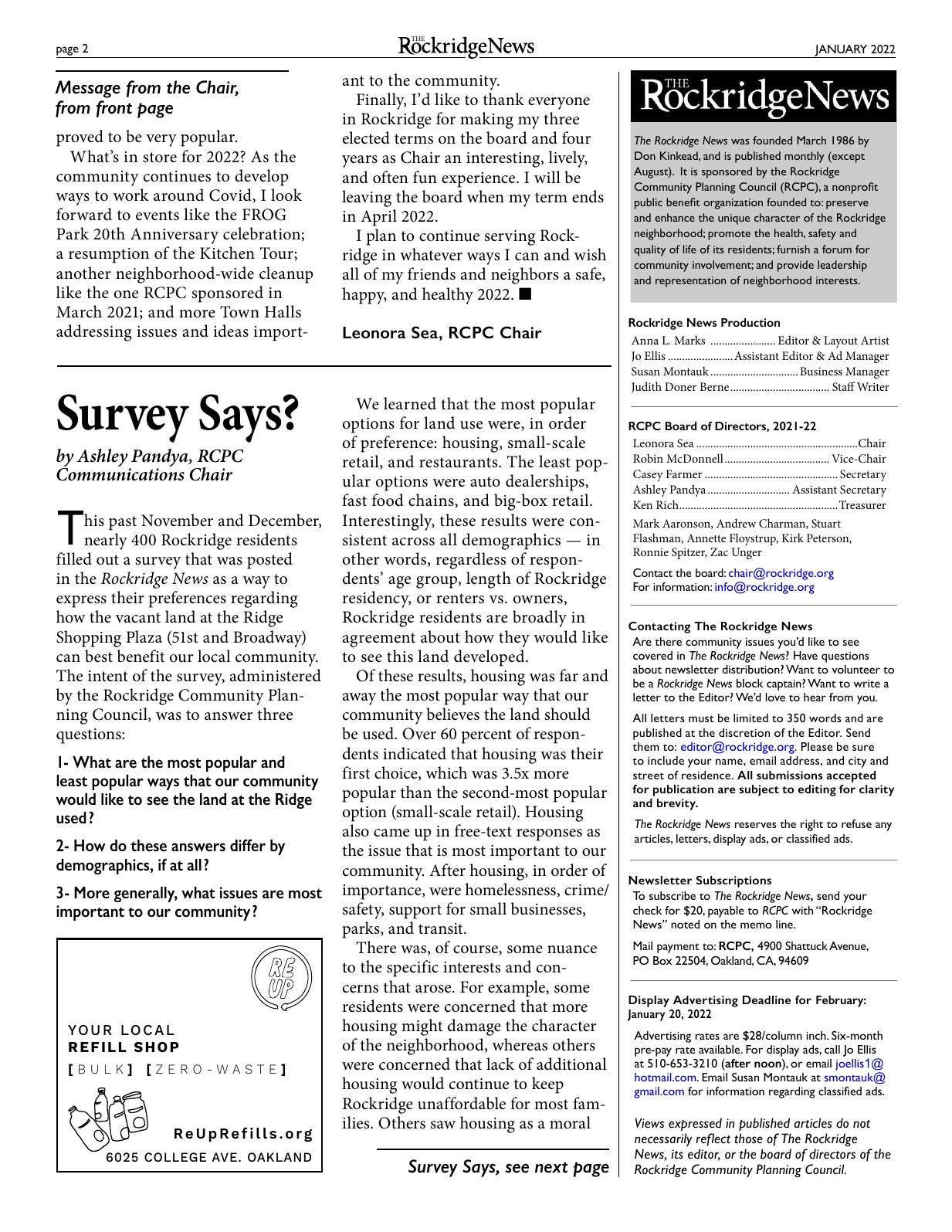 Click to zoom in The Rockridge News, January 2022, page 2