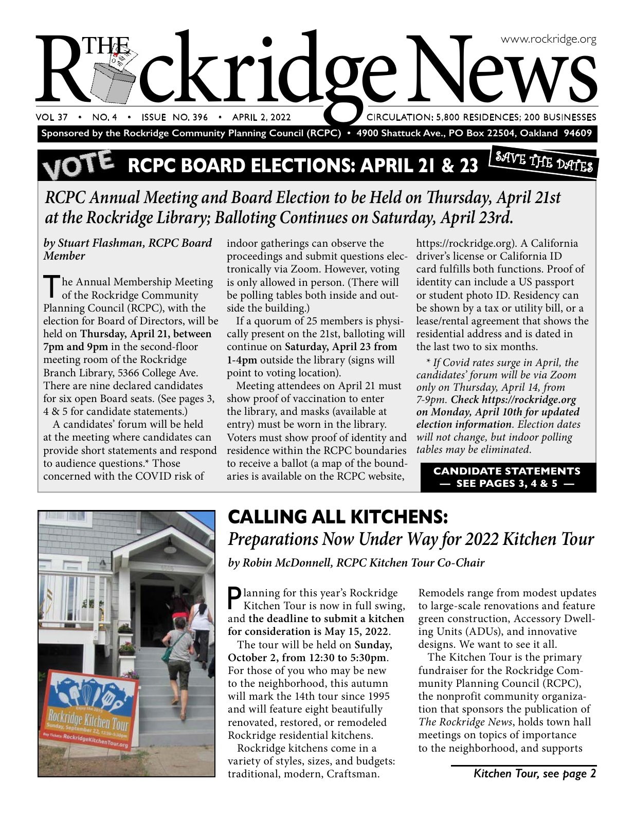 Click to zoom in The Rockridge News, April 2022, page 1