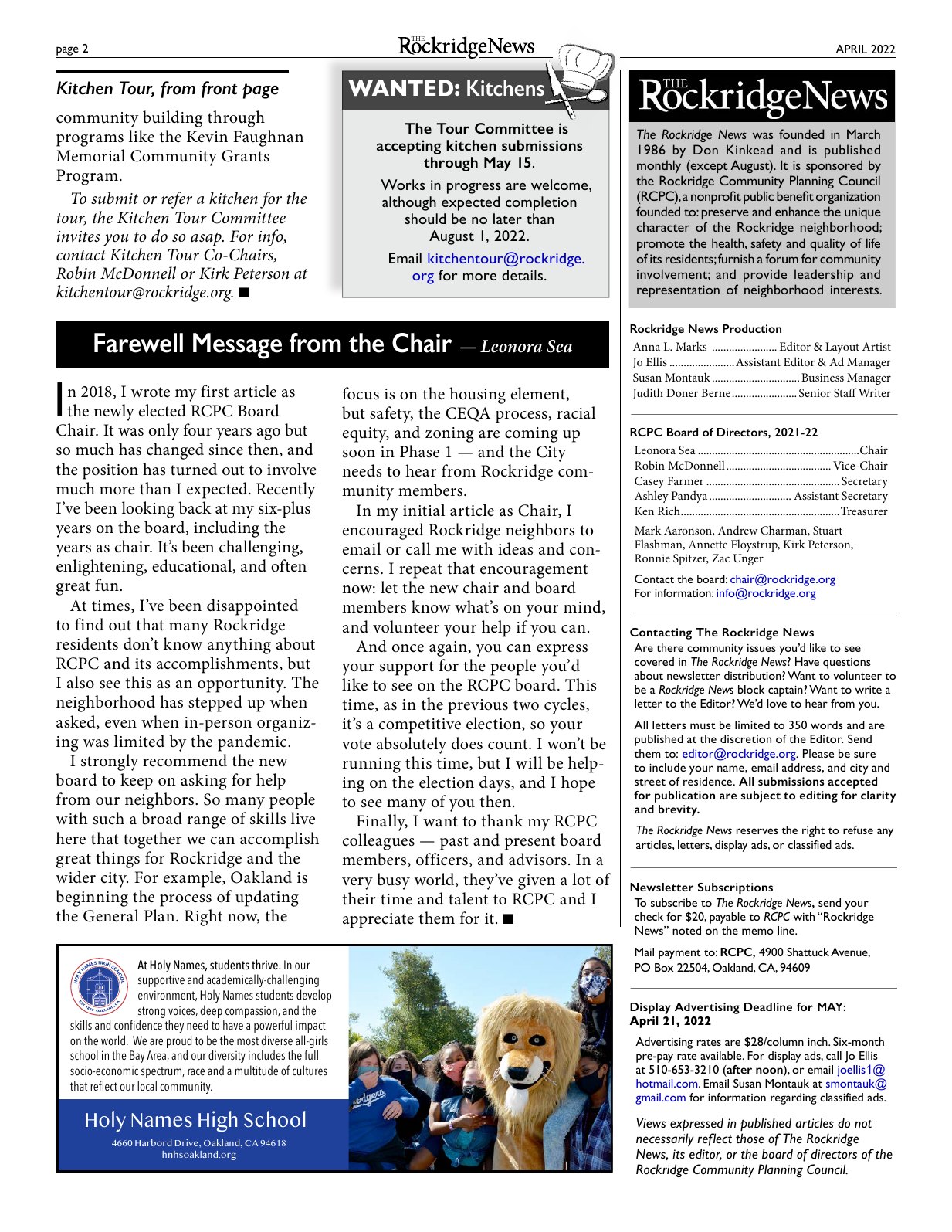 Click to zoom in The Rockridge News, April 2022, page 2