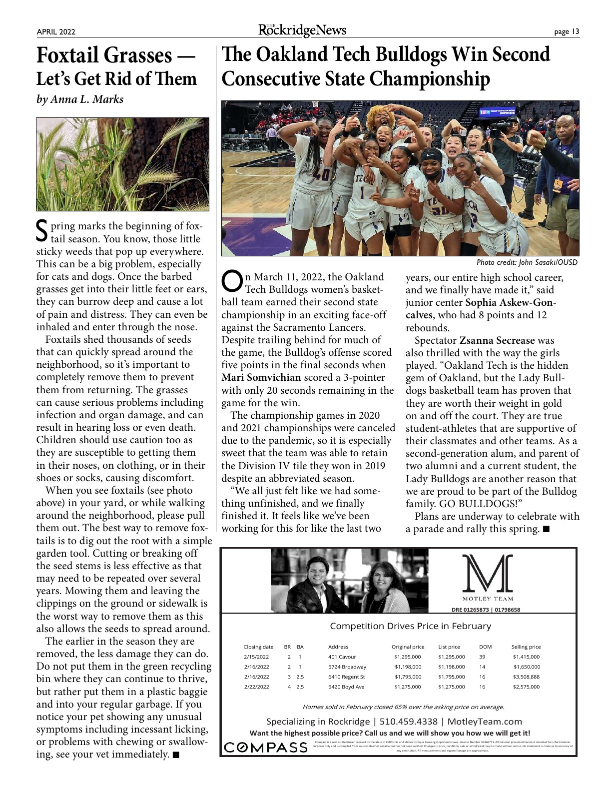 Click to zoom in The Rockridge News, April 2022, page 13