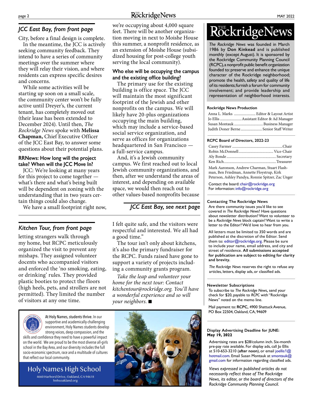 Click to zoom in The Rockridge News, May 2022, page 2