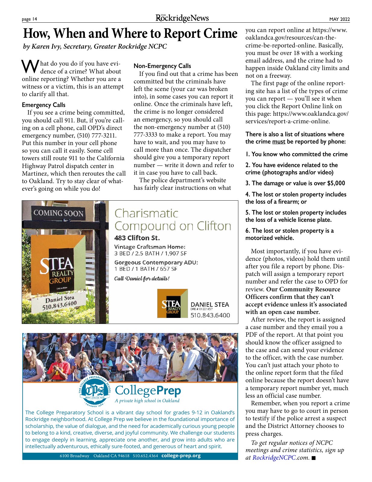 The Rockridge News, May 2022, page 14