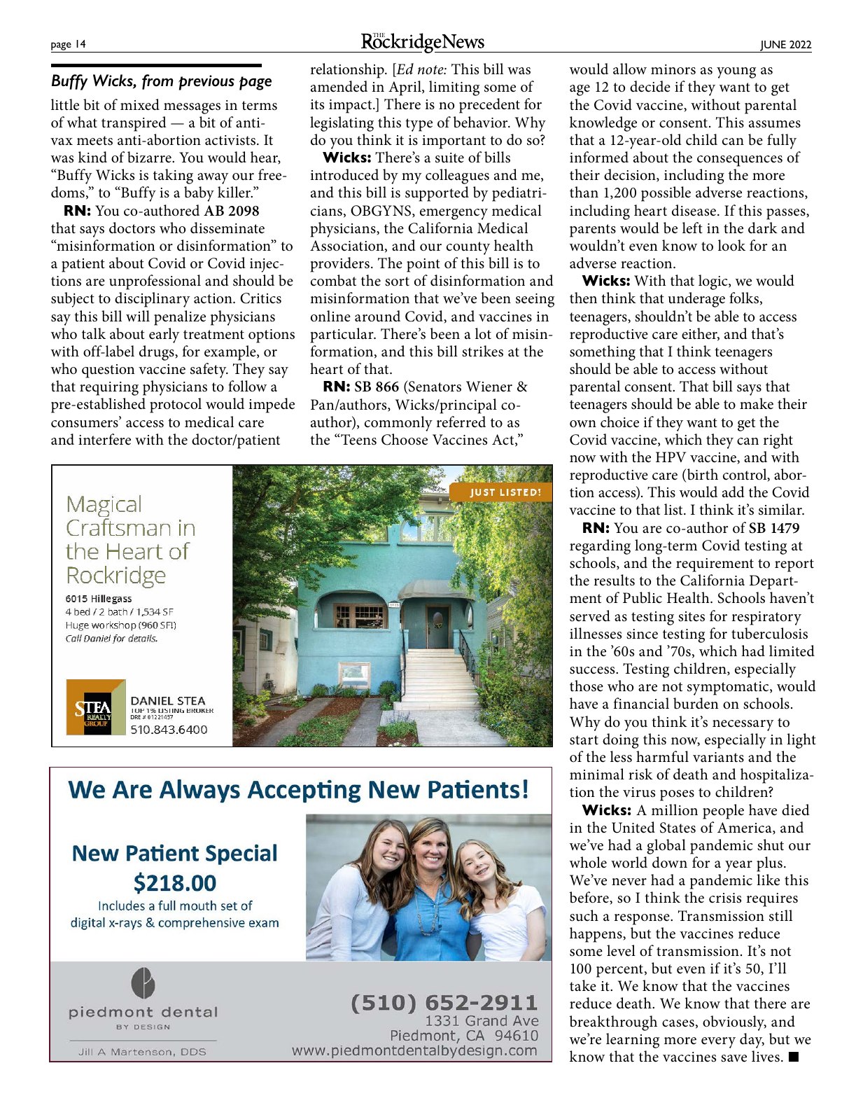 Click to zoom in The Rockridge News, June 2022, page 14
