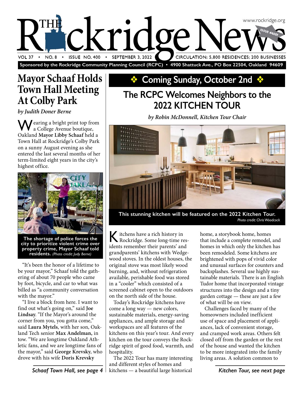 Click to zoom in The Rockridge News, September 2022, page 1