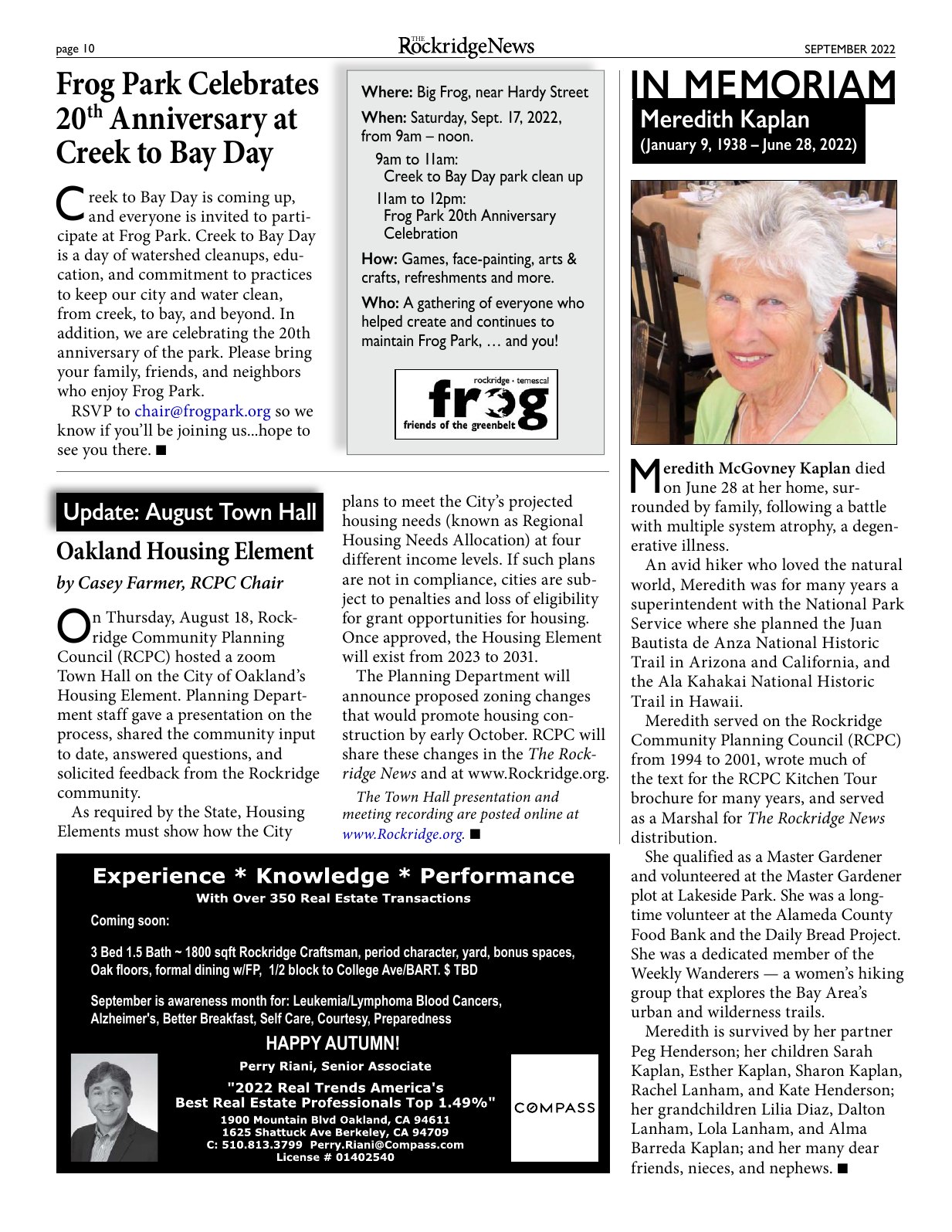 Click to zoom in The Rockridge News, September 2022, page 10