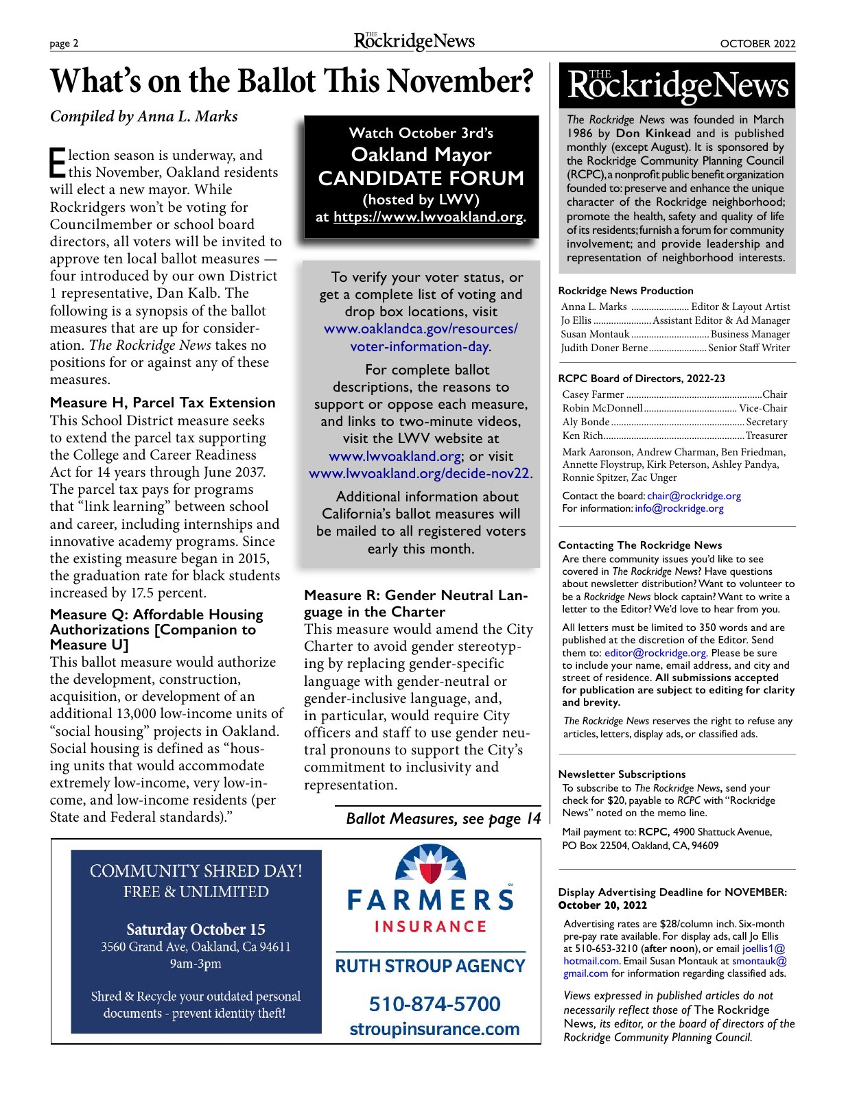 Click to zoom in The Rockridge News, October 2022, page 2