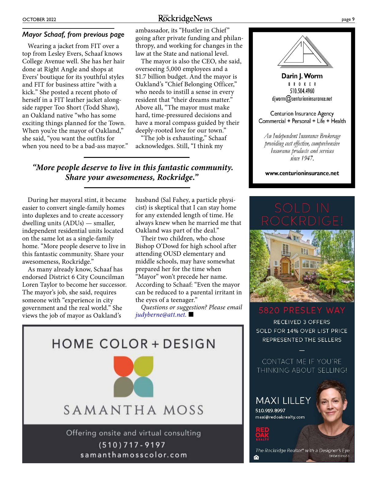 Click to zoom in The Rockridge News, October 2022, page 9