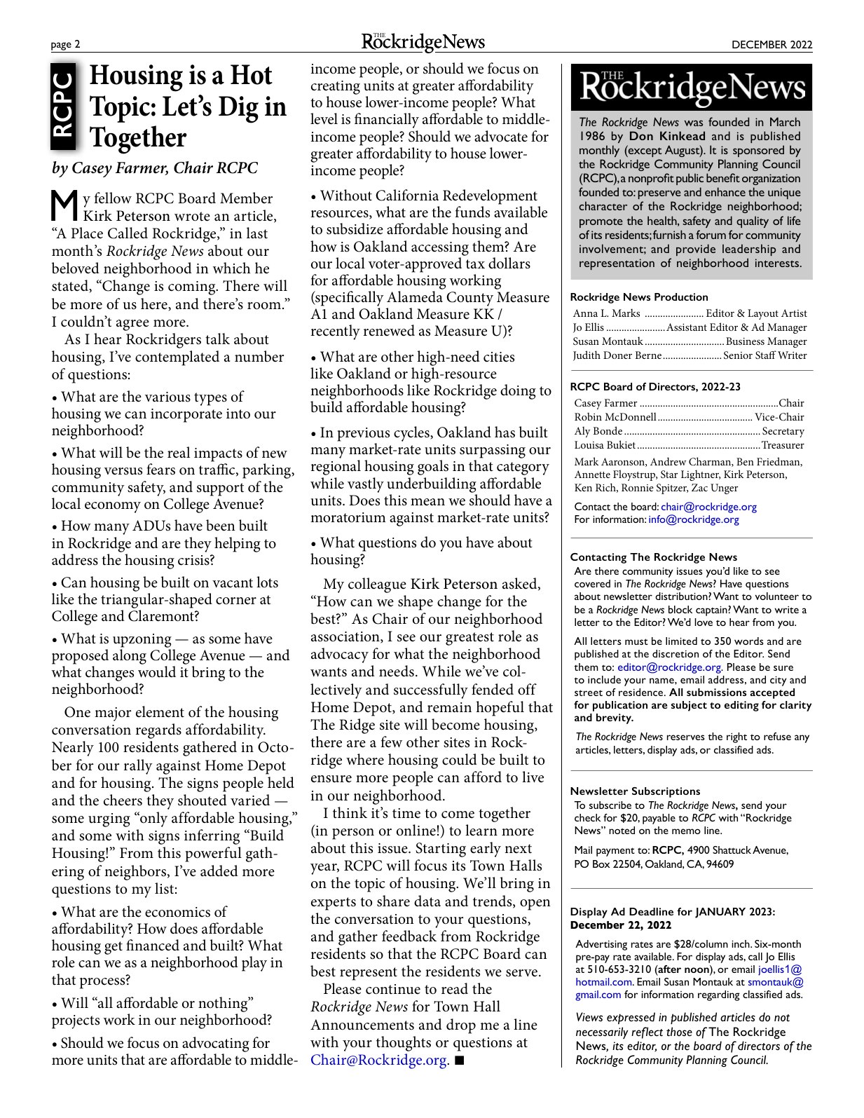 Click to zoom in The Rockridge News, December 2022, page 2