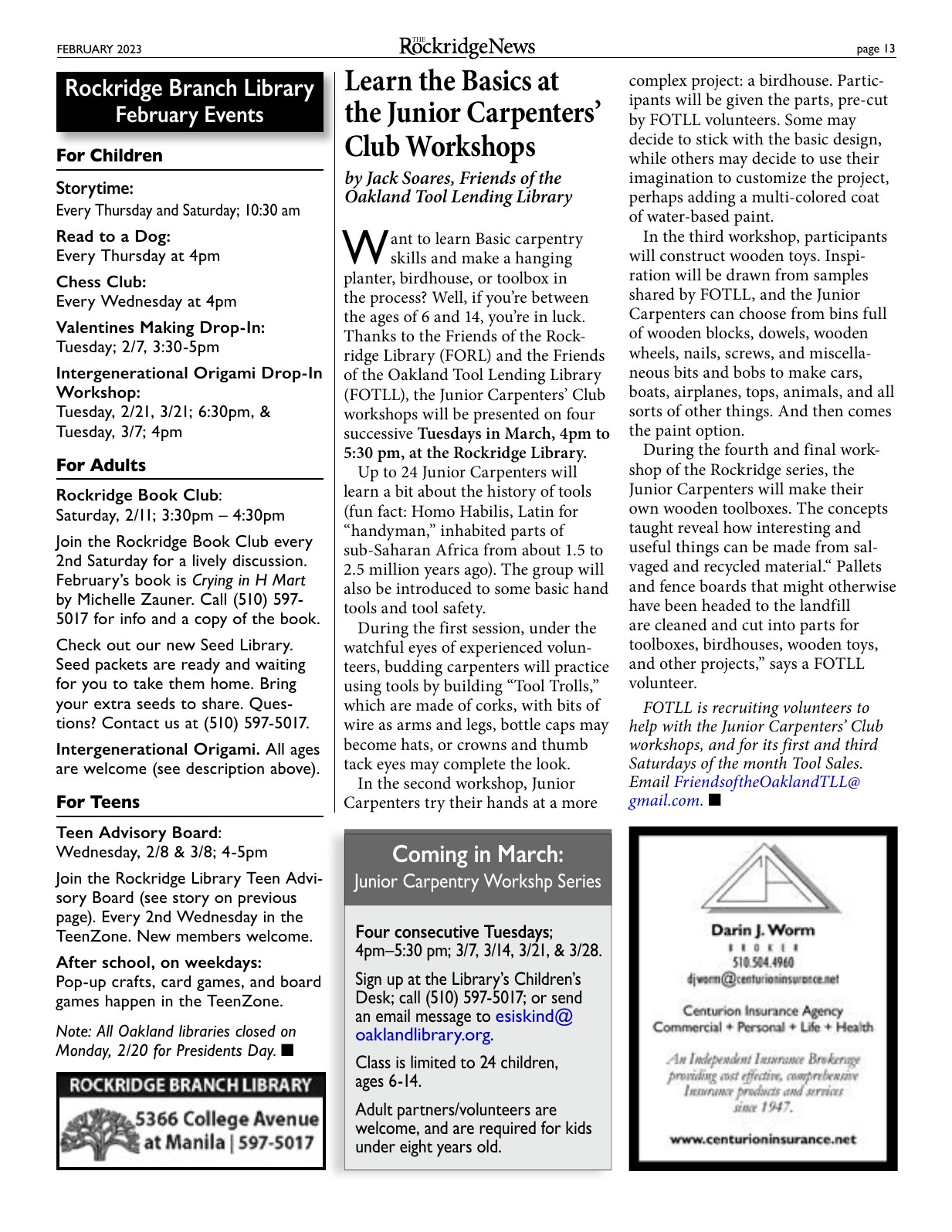 Click to zoom in The Rockridge News, February 2023, page 13