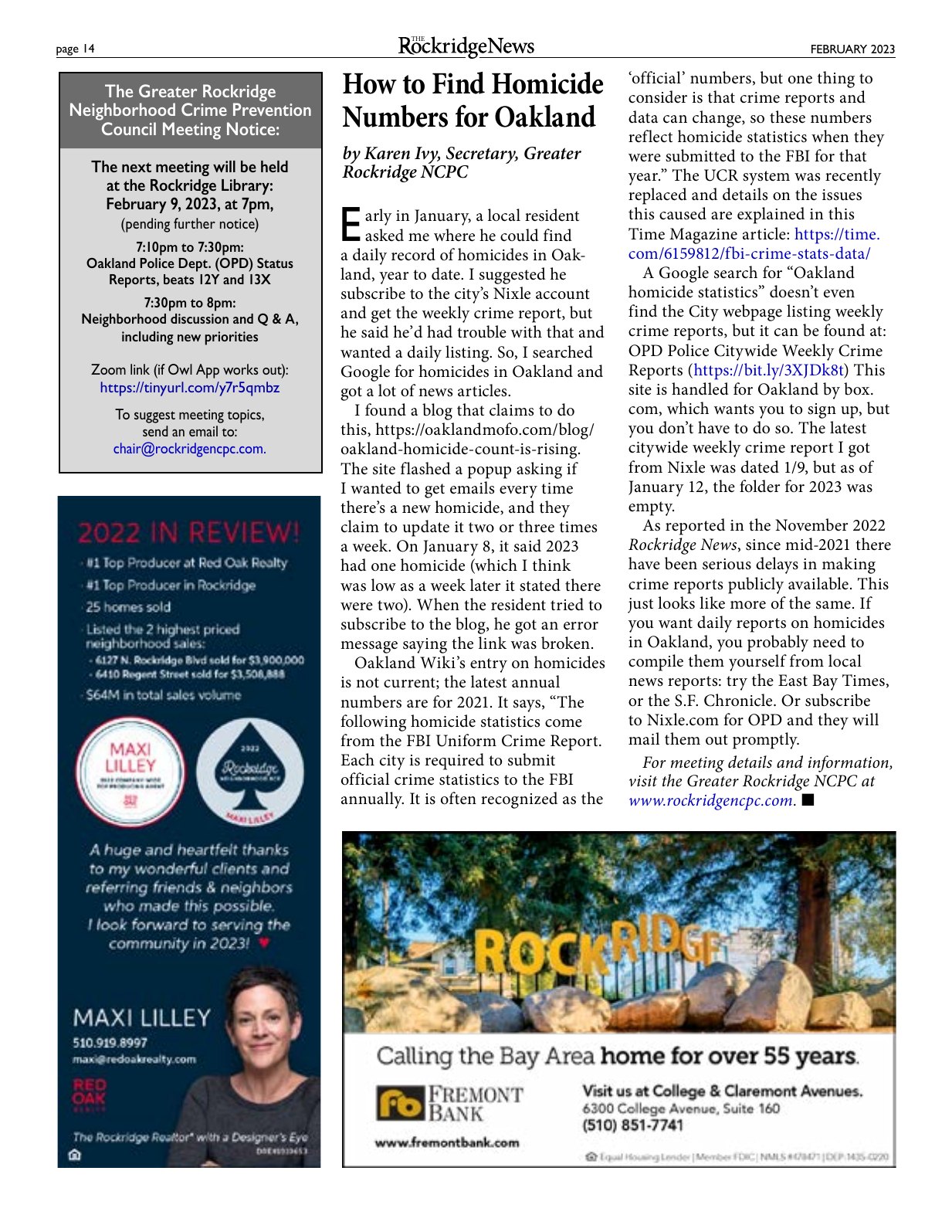 Click to zoom in The Rockridge News, February 2023, page 14