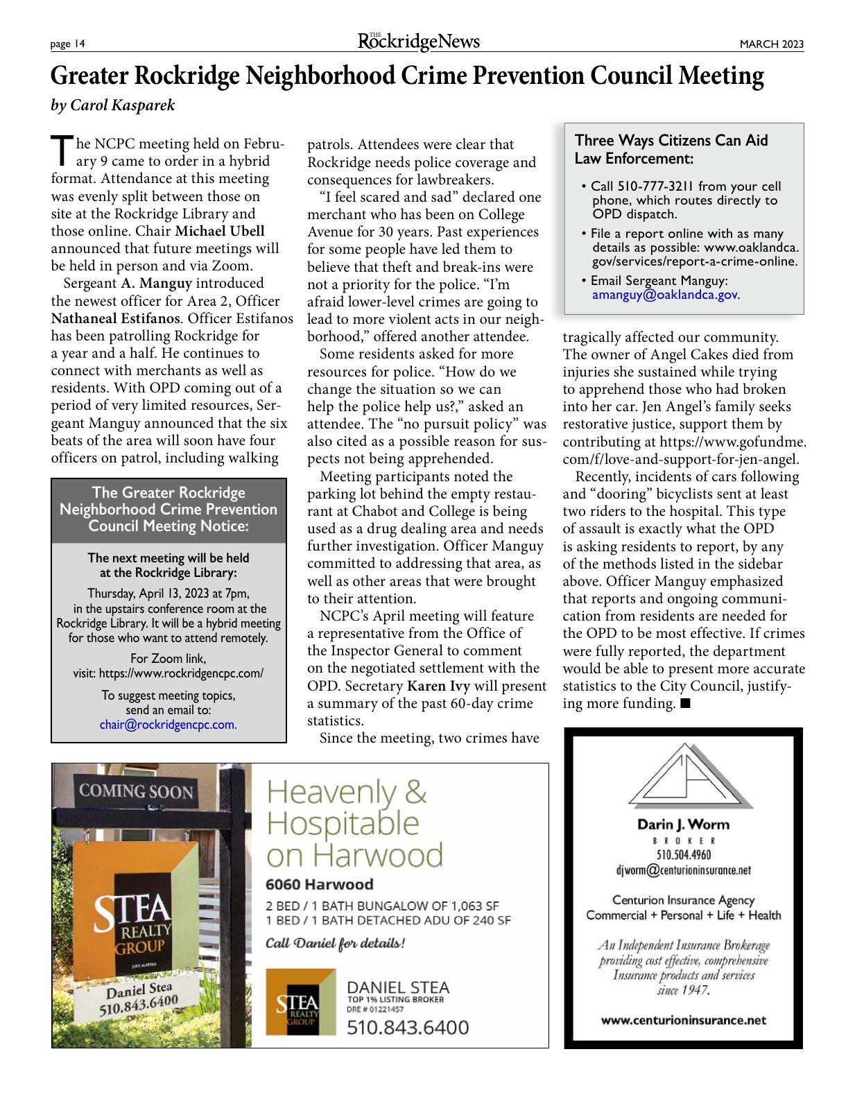 Click to zoom in The Rockridge News, March 2023, page 14