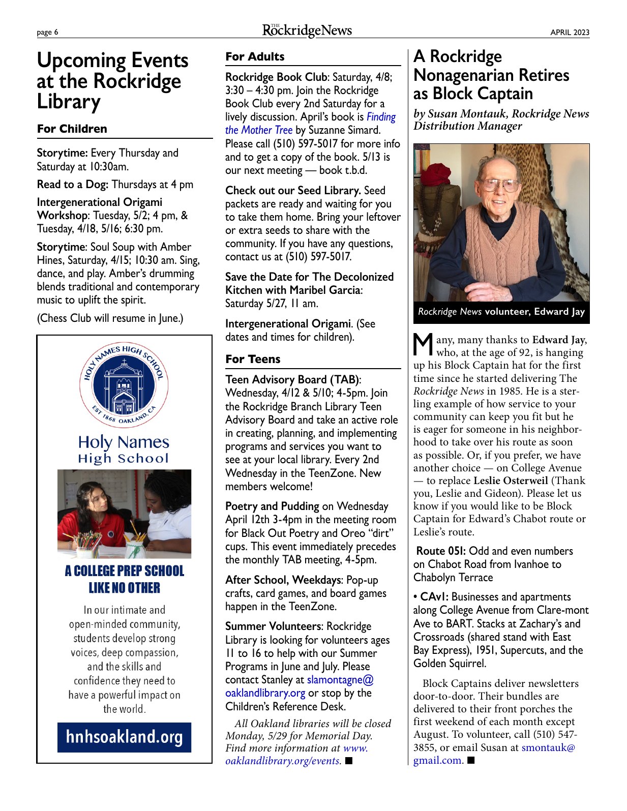 Click to zoom in The Rockridge News, April 2023, page 6