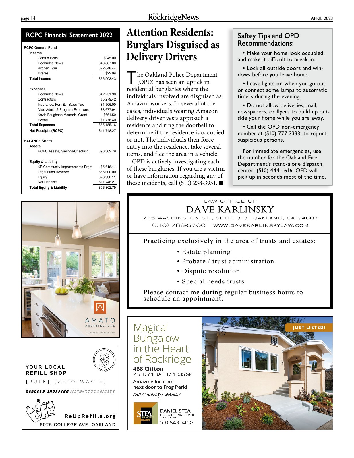 Click to zoom in The Rockridge News, April 2023, page 14