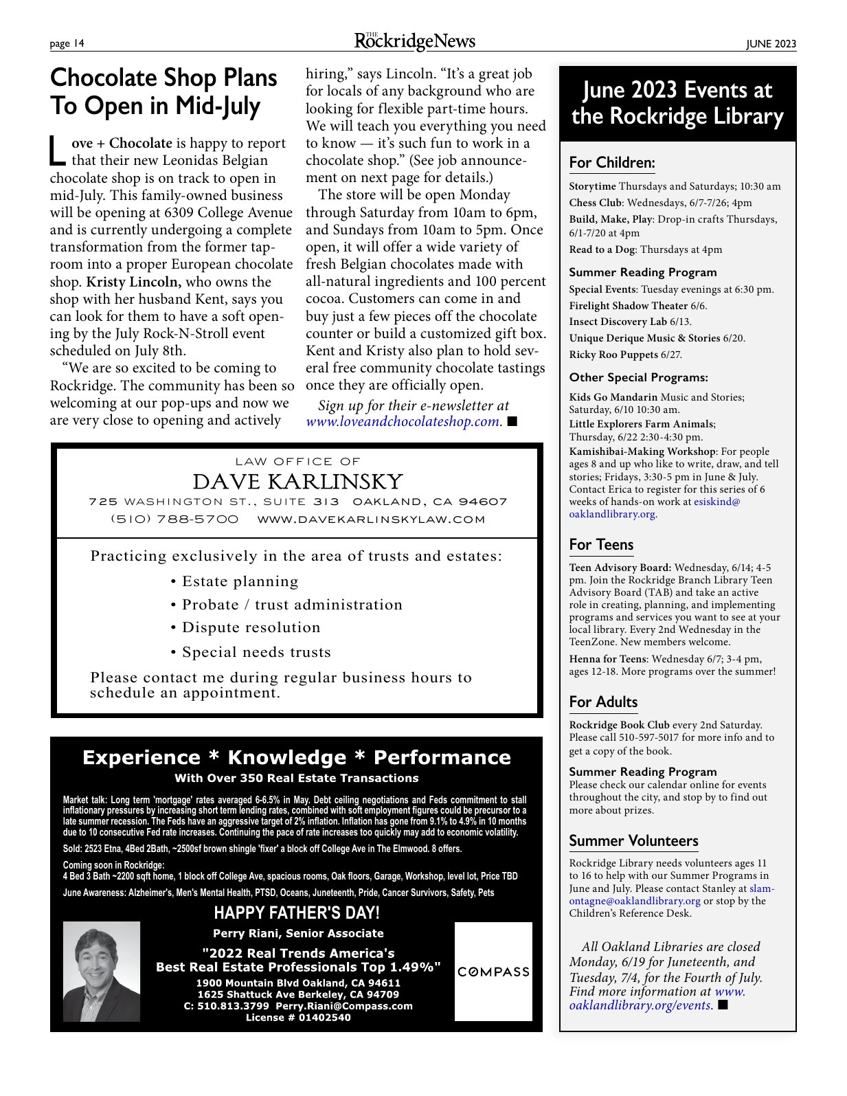 Click to zoom in The Rockridge News, June 2023, page 14