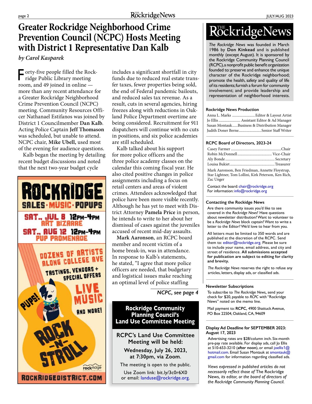 Click to zoom in The Rockridge News, July 2023, page 2