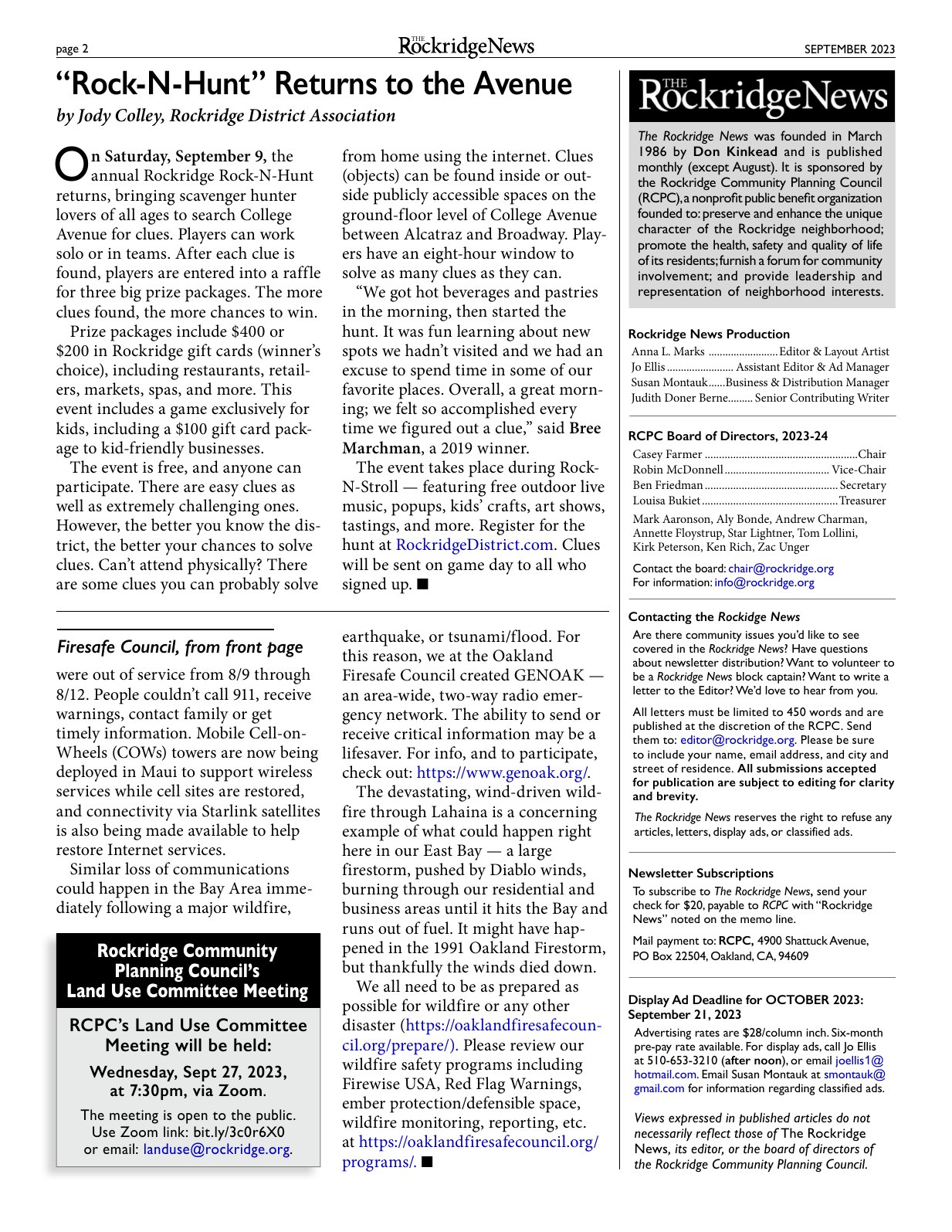 Click to zoom in The Rockridge News, September 2023, page 2