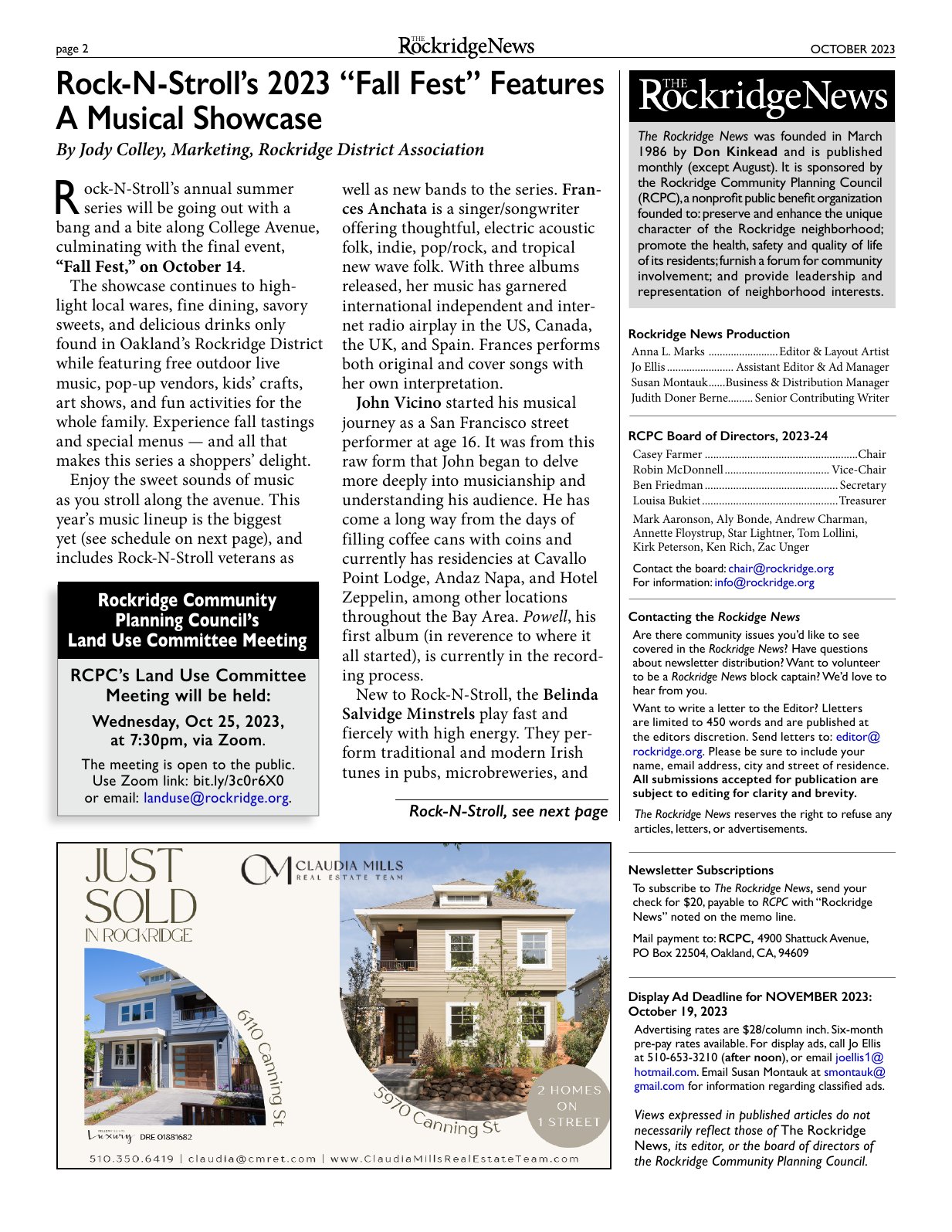 Click to zoom in The Rockridge News, October 2023, page 2