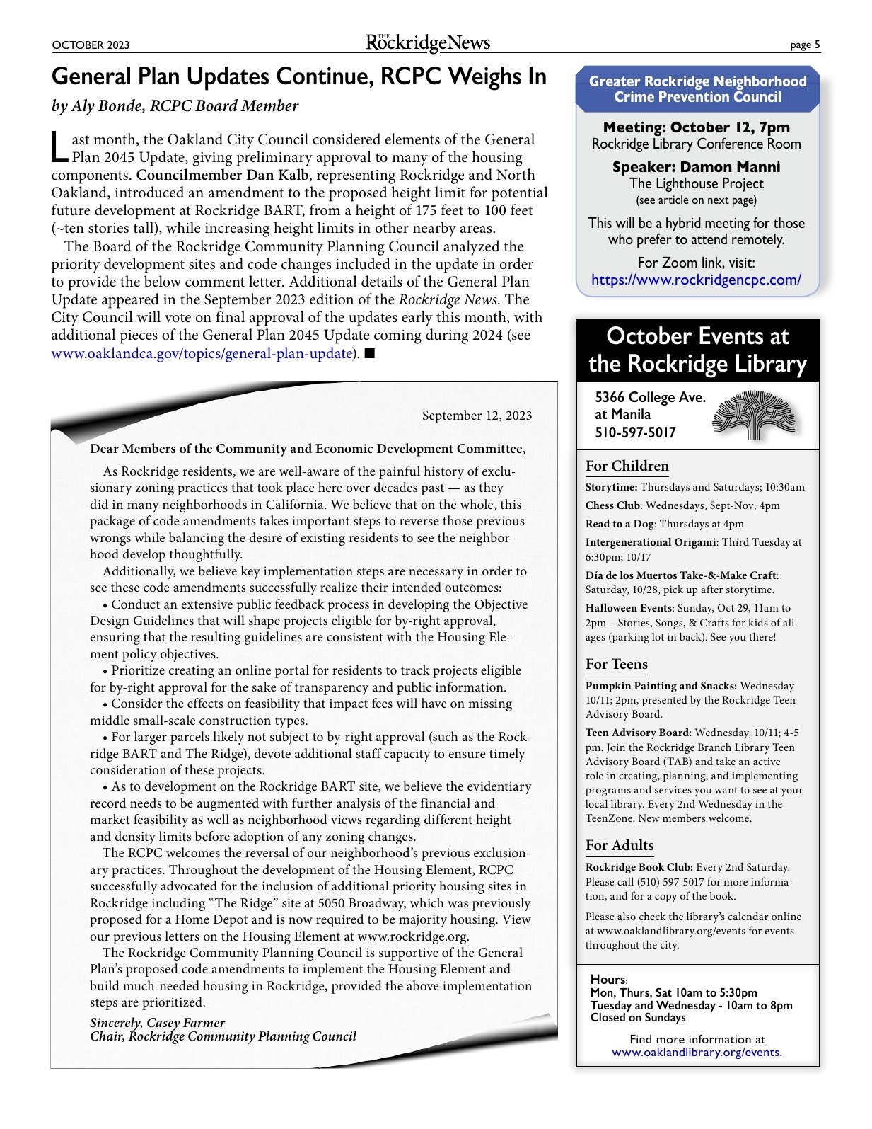 Click to zoom in The Rockridge News, October 2023, page 5