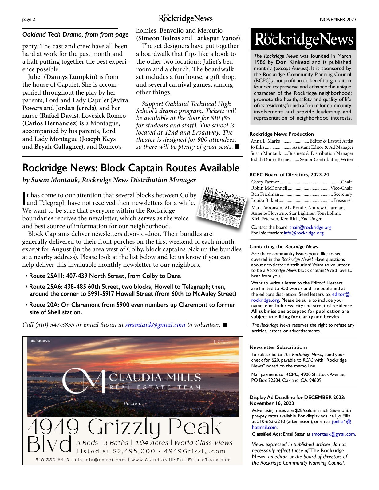 Click to zoom in The Rockridge News, November 2023, page 2