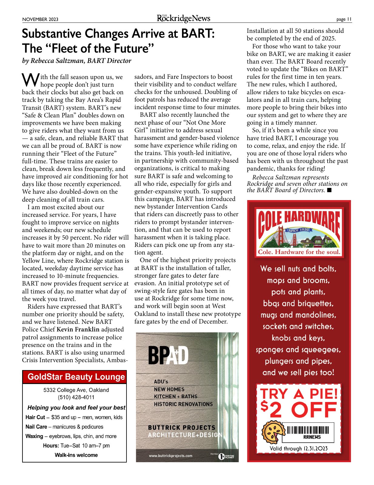 Click to zoom in The Rockridge News, November 2023, page 11