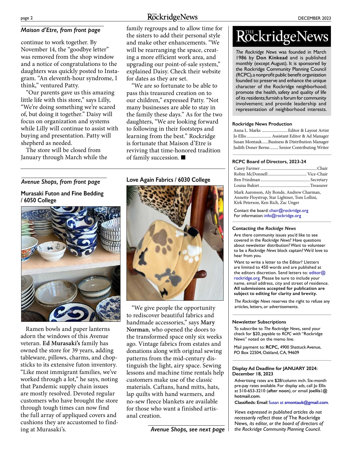 Click to zoom in The Rockridge News, December 2023, page 2