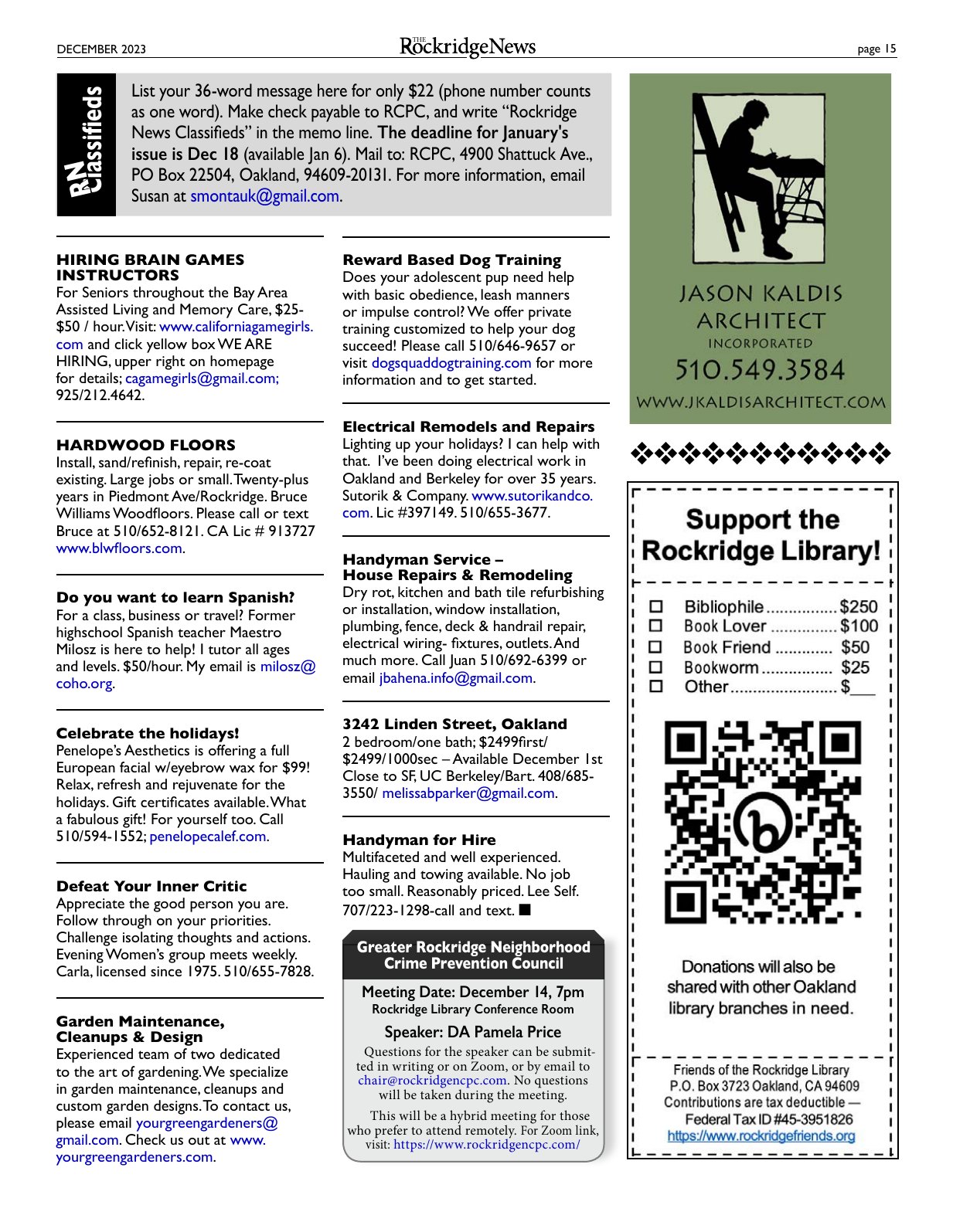 Click to zoom in The Rockridge News, December 2023, page 15