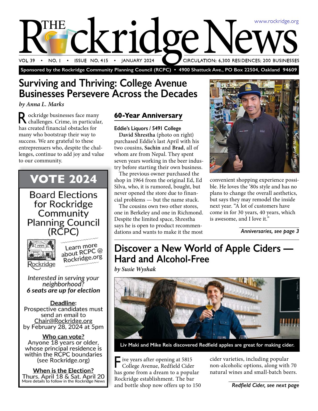 Click to zoom in The Rockridge News, January 2024, page 1