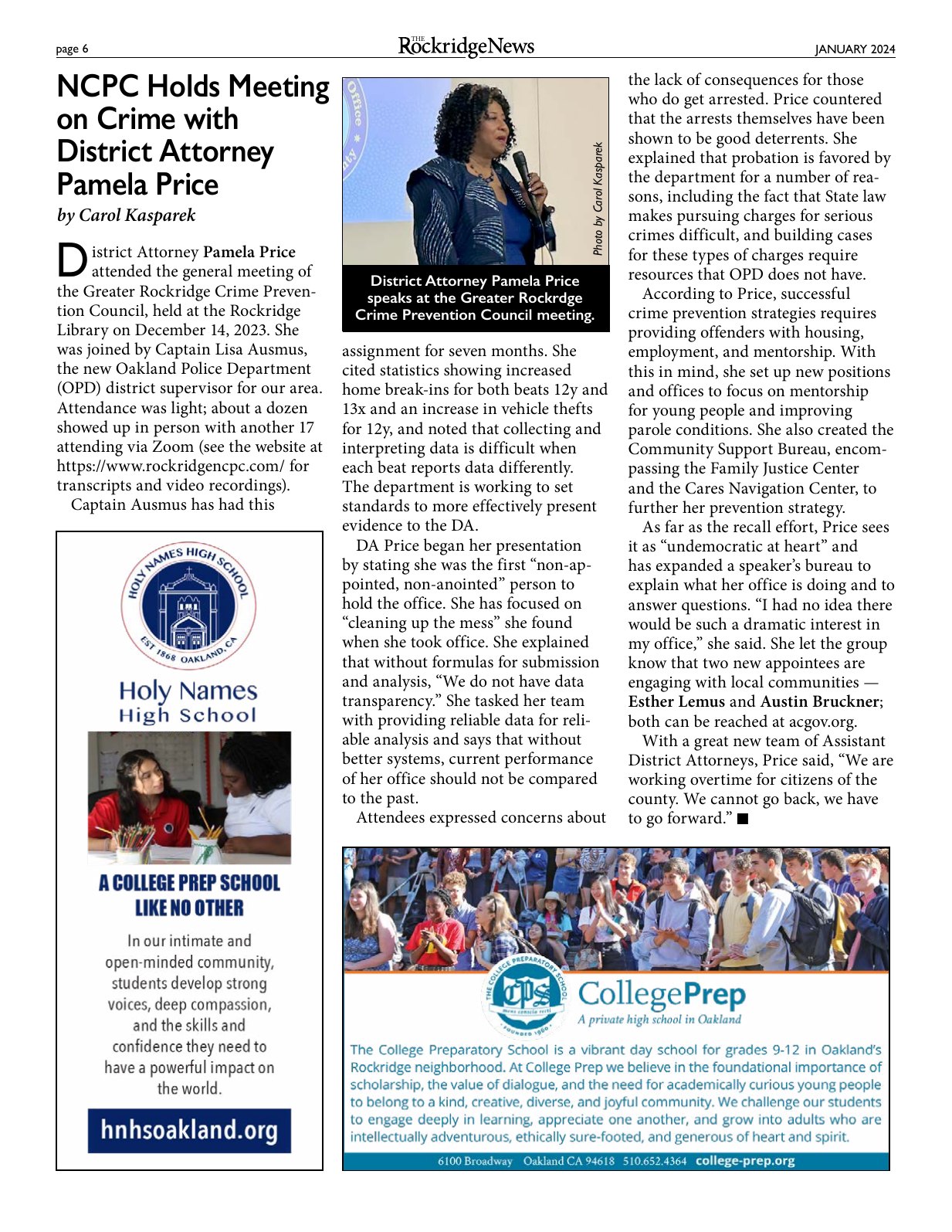 The Rockridge News, January 2024, page 6