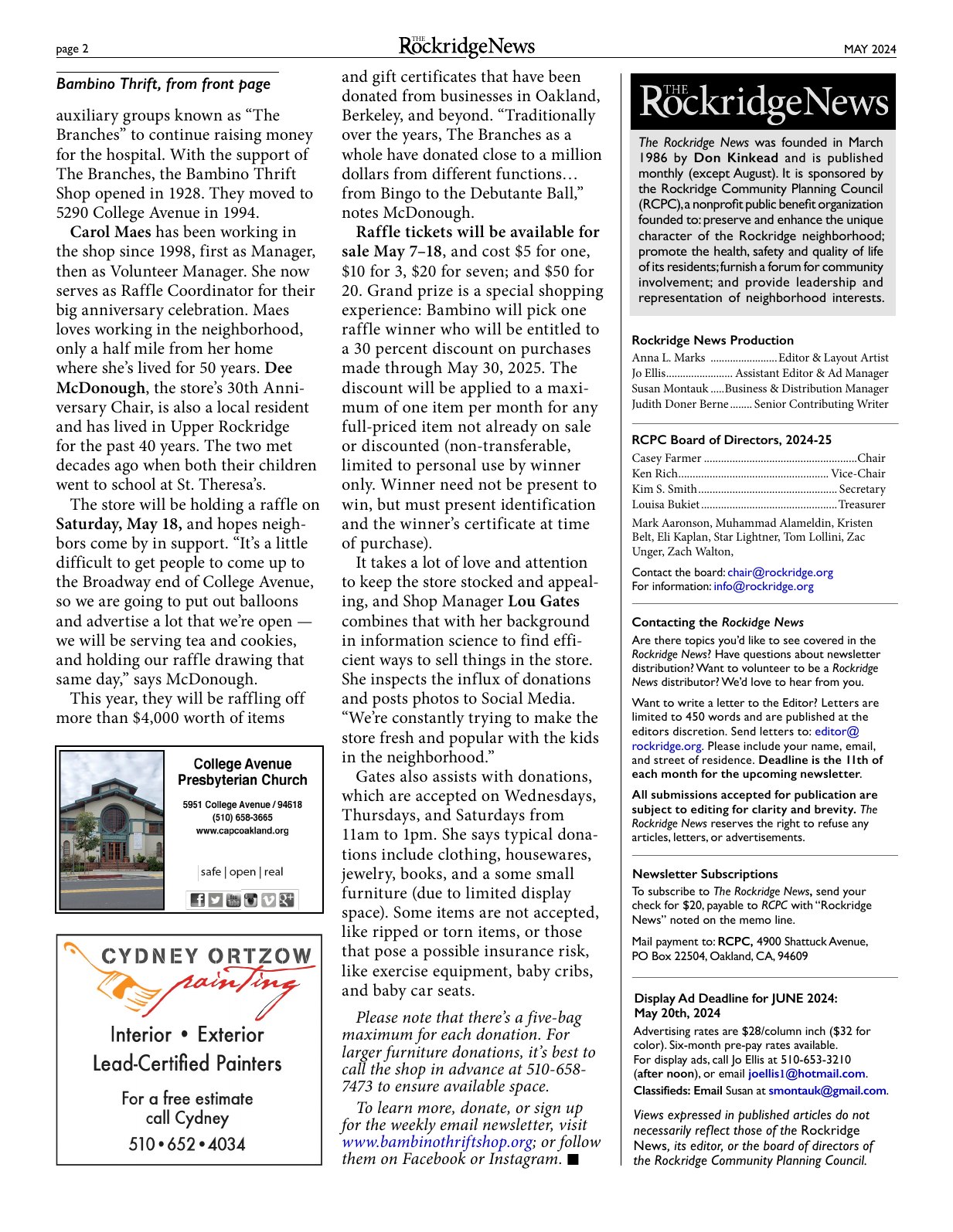 Click to zoom in The Rockridge News, May 2024, page 2