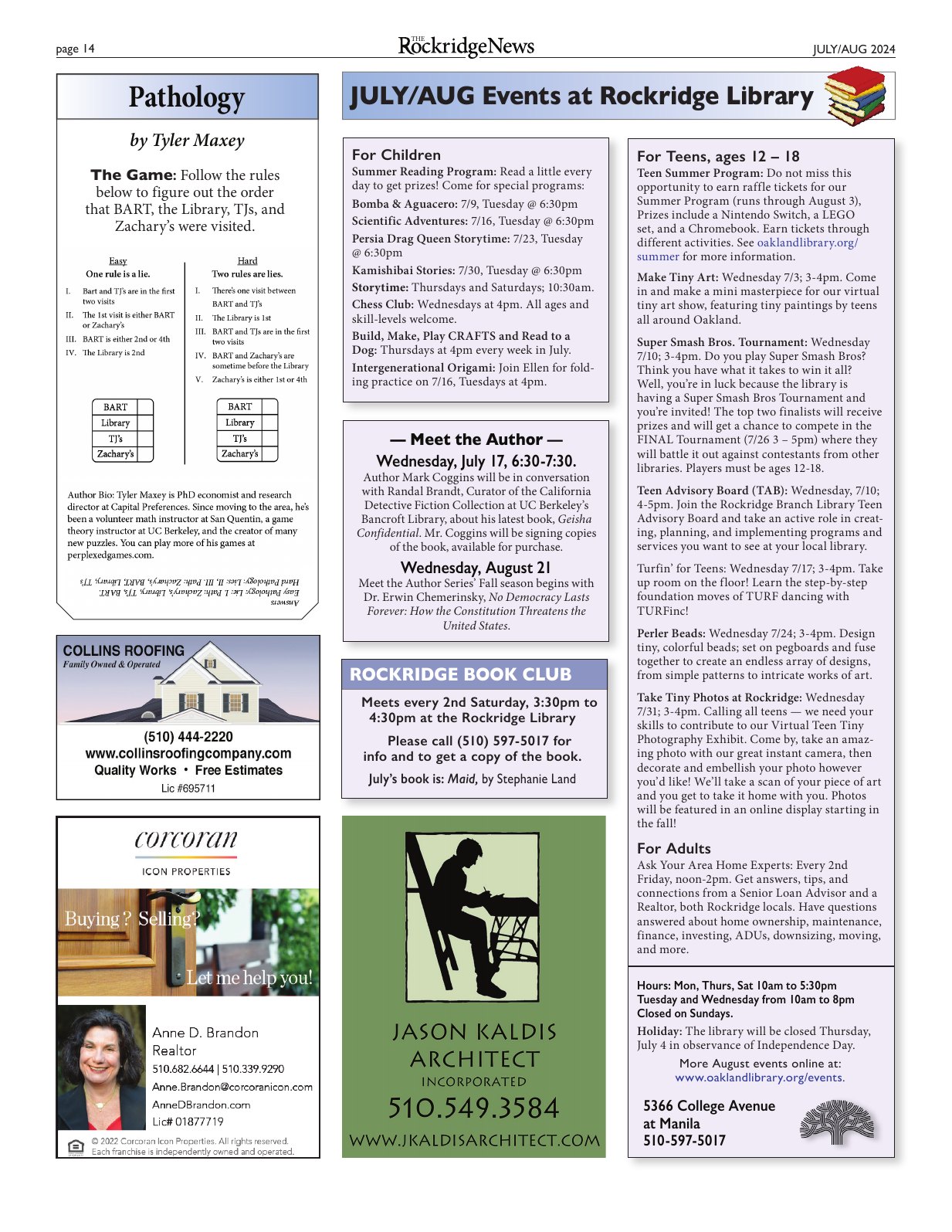 Click to zoom in The Rockridge News, July 2024, page 14