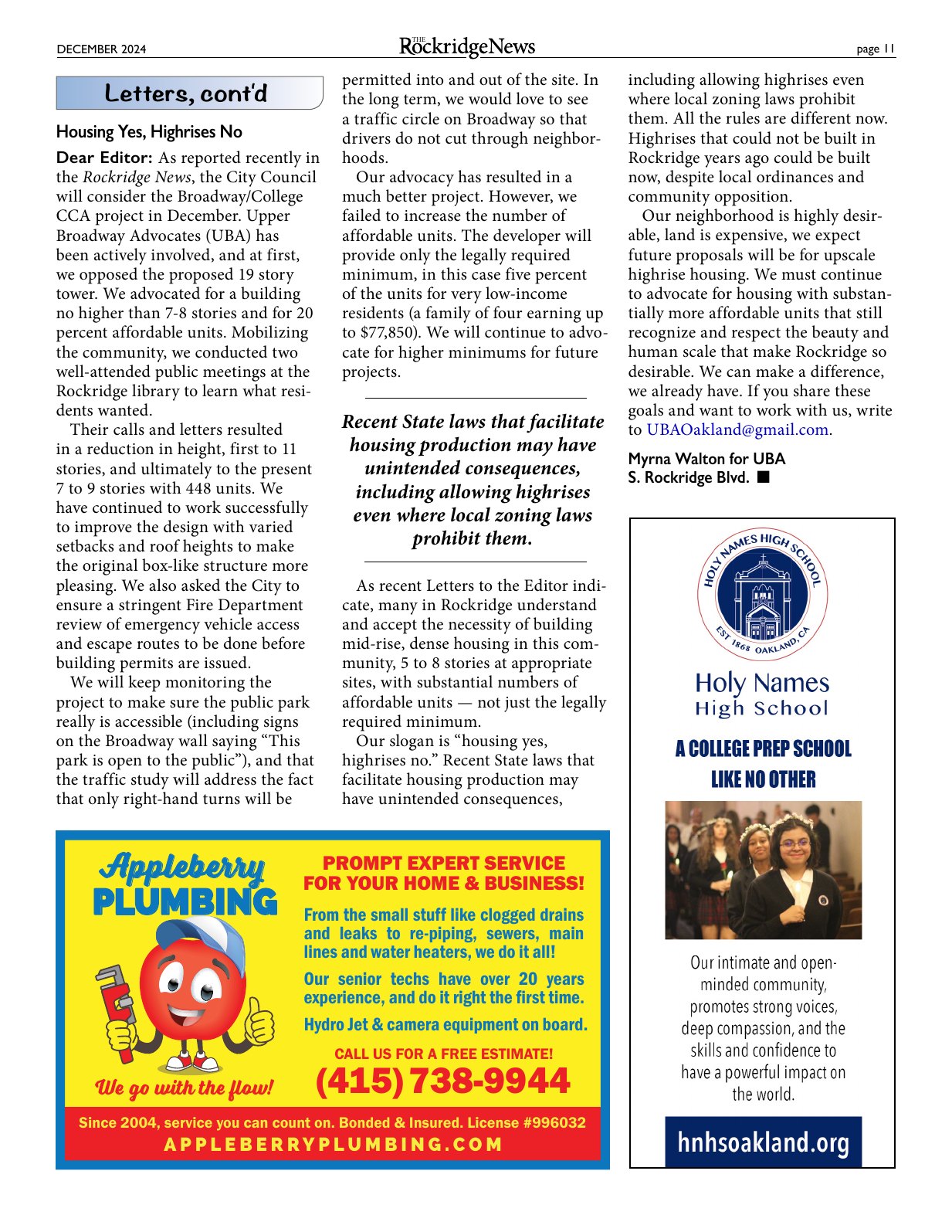 Click to zoom in The Rockridge News, December 2024, page 11