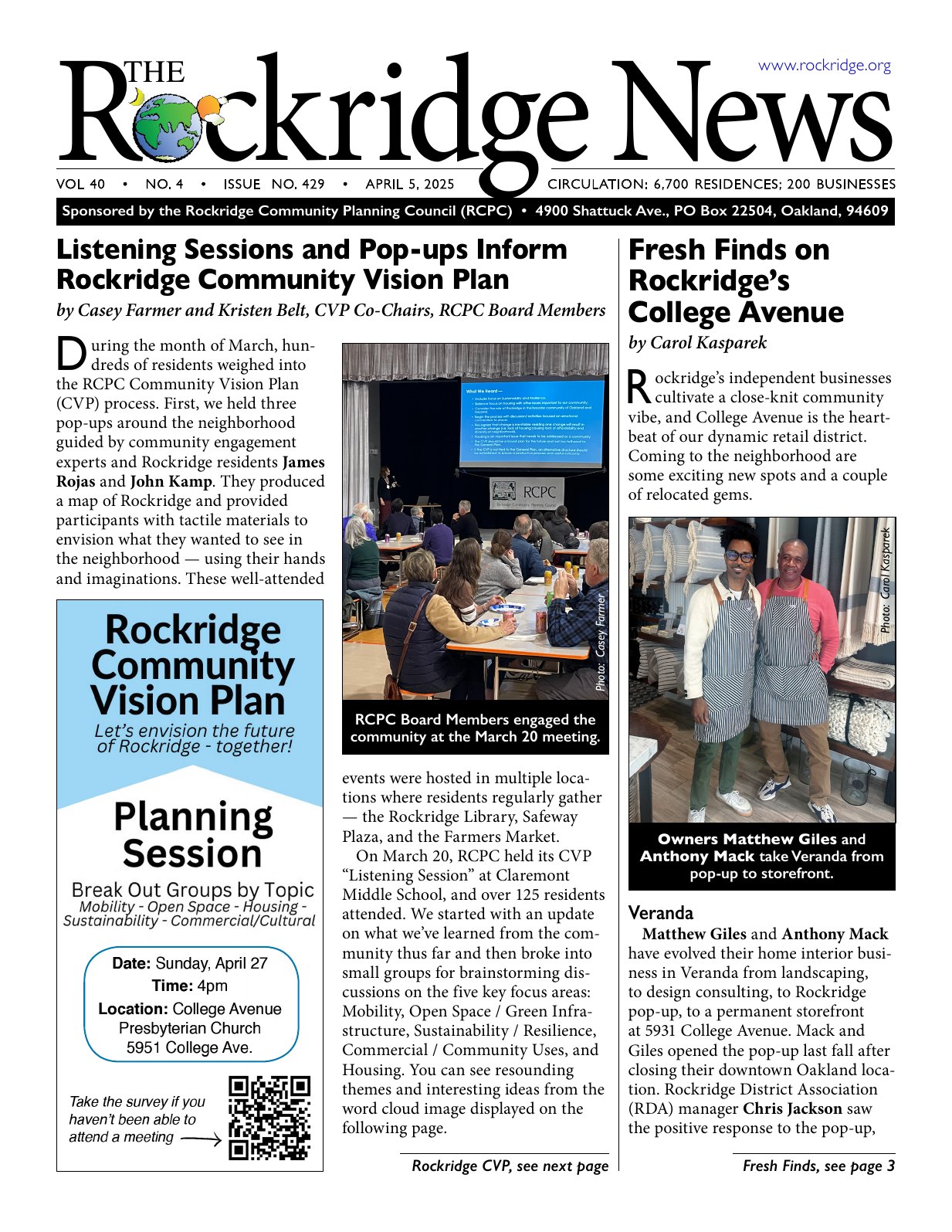 Click to zoom in The Rockridge News, April 2025, page 1