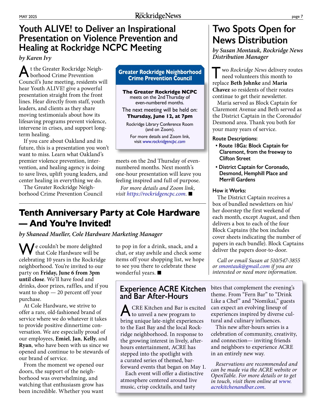 Click to zoom in The Rockridge News, May 2025, page 7