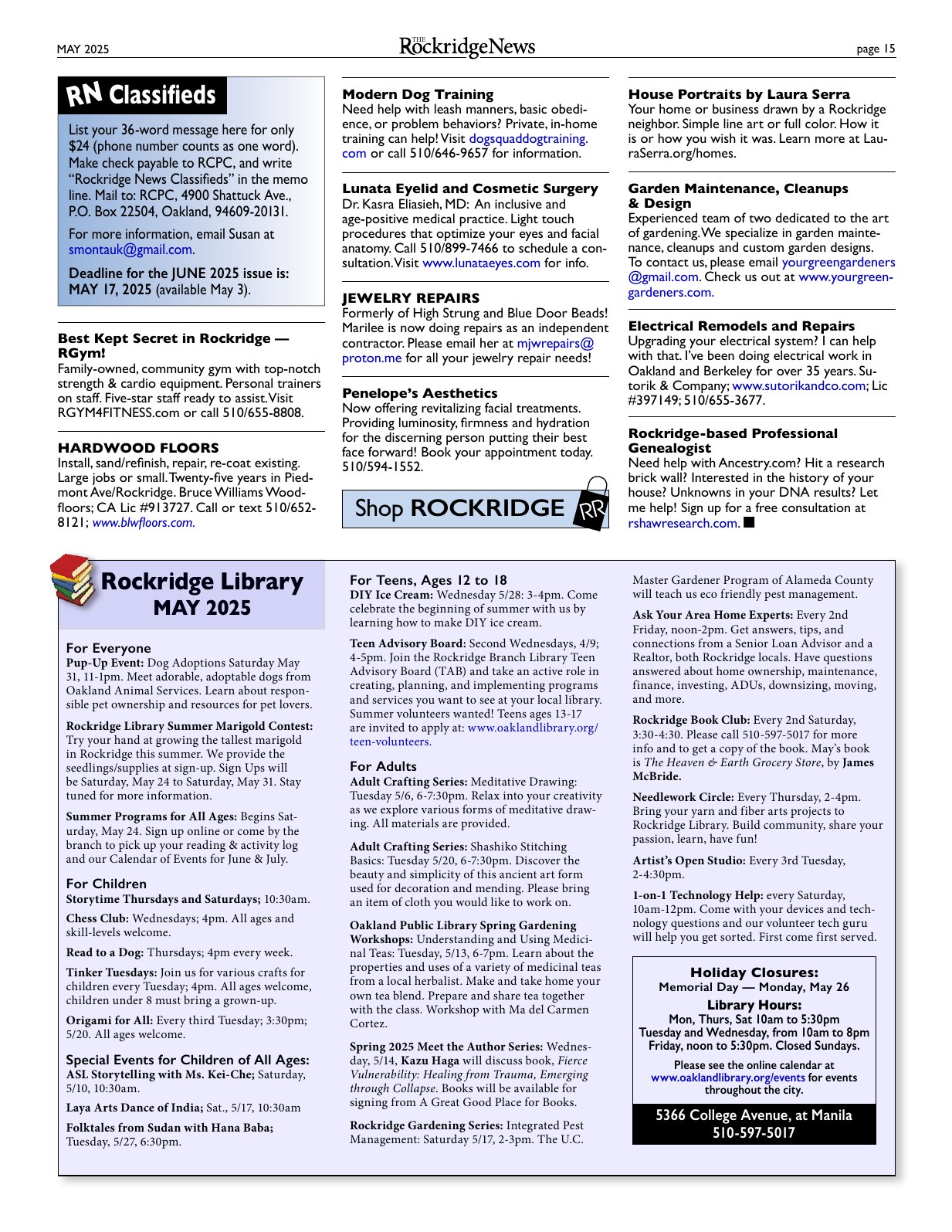 Click to zoom in The Rockridge News, May 2025, page 15