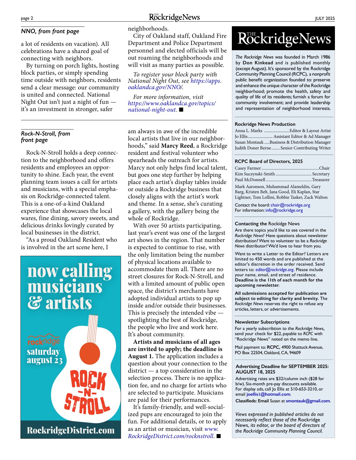 Click to zoom in The Rockridge News, July 2025, page 2