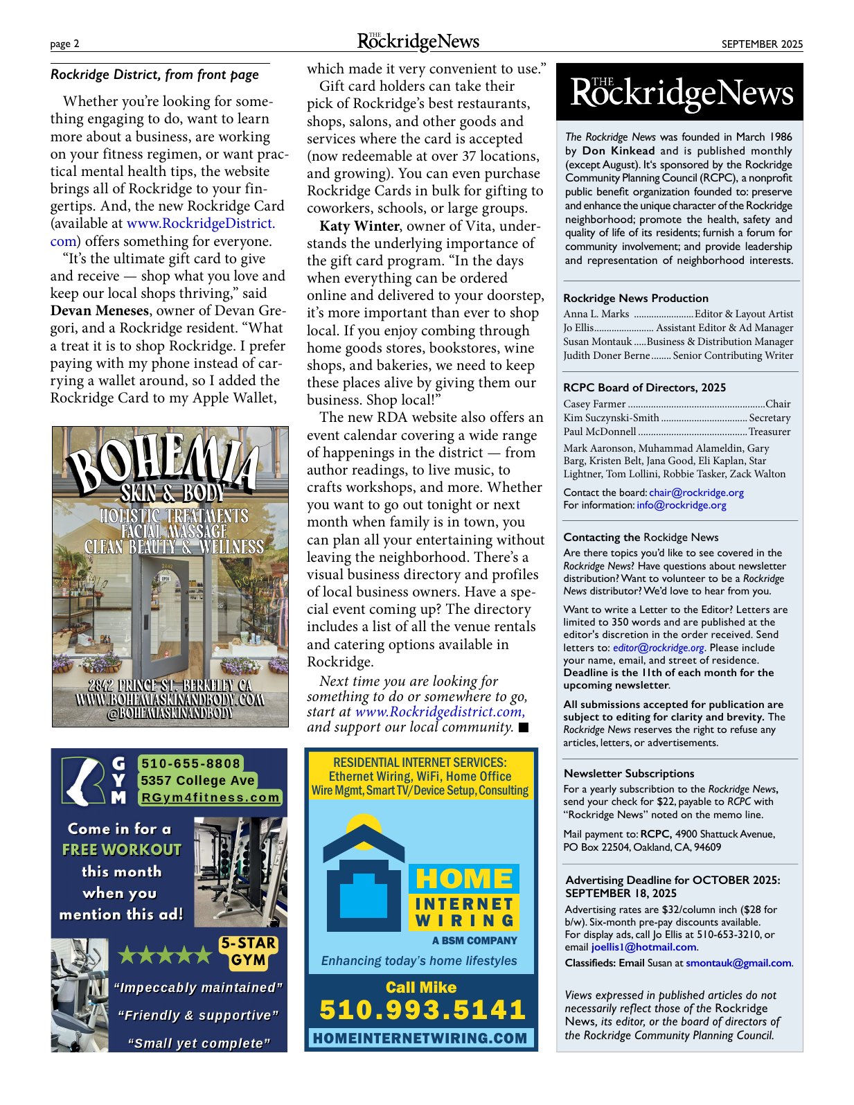 Click to zoom in The Rockridge News, September 2025, page 2