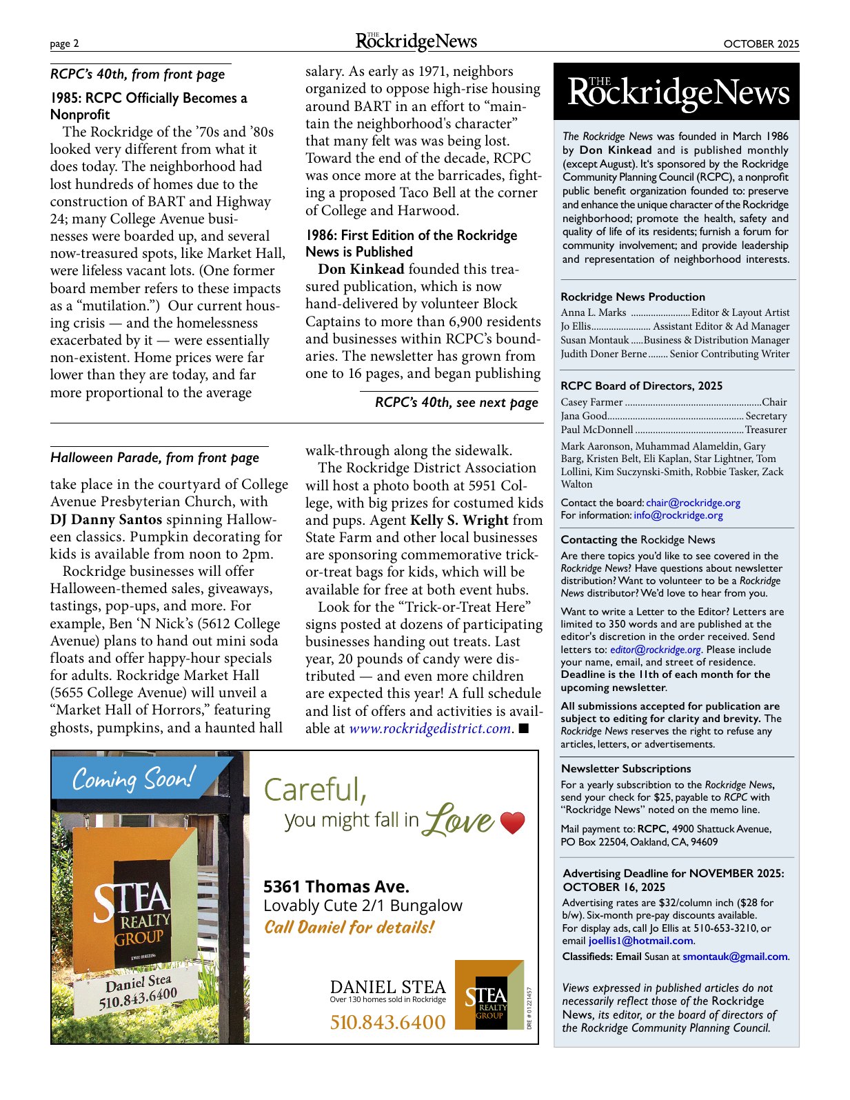 Click to zoom in The Rockridge News, October 2025, page 2