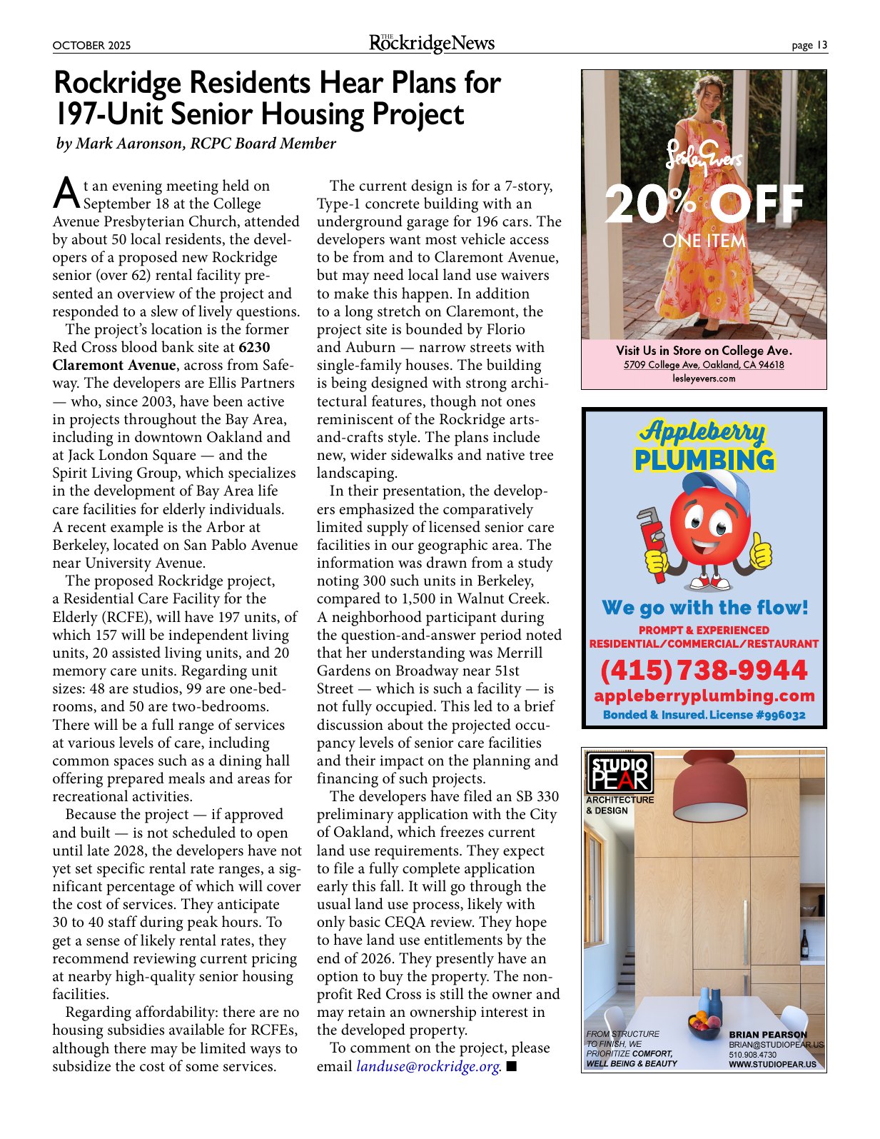 Click to zoom in The Rockridge News, October 2025, page 13