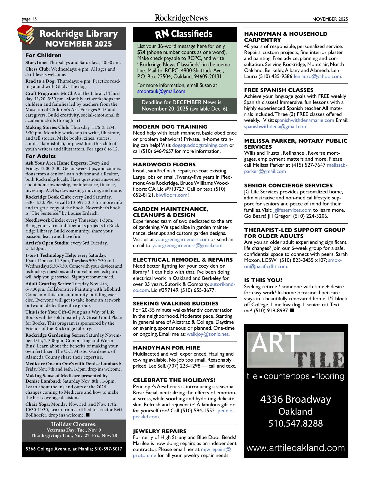 Click to zoom in The Rockridge News, November 2025, page 15