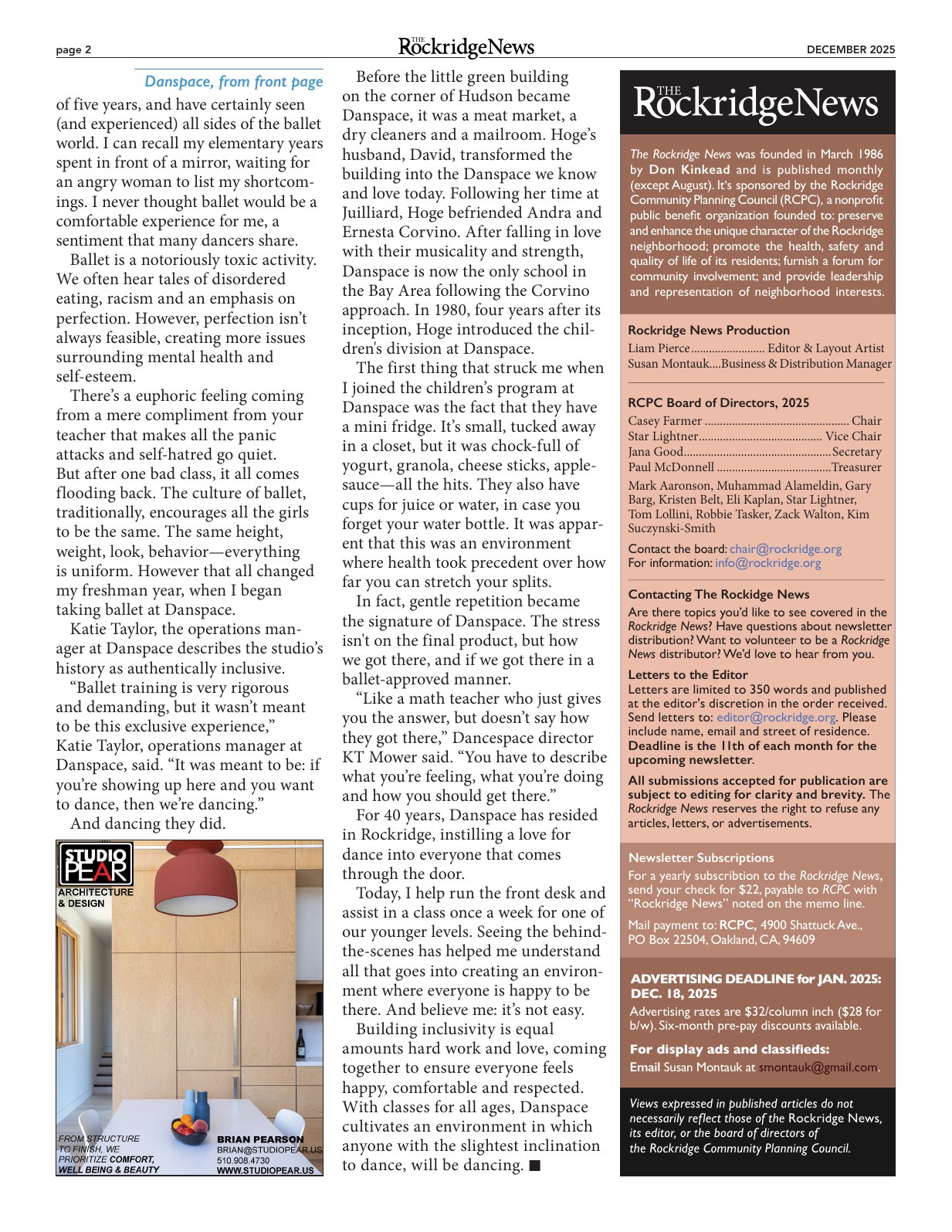 Click to zoom in The Rockridge News, December 2025, page 2