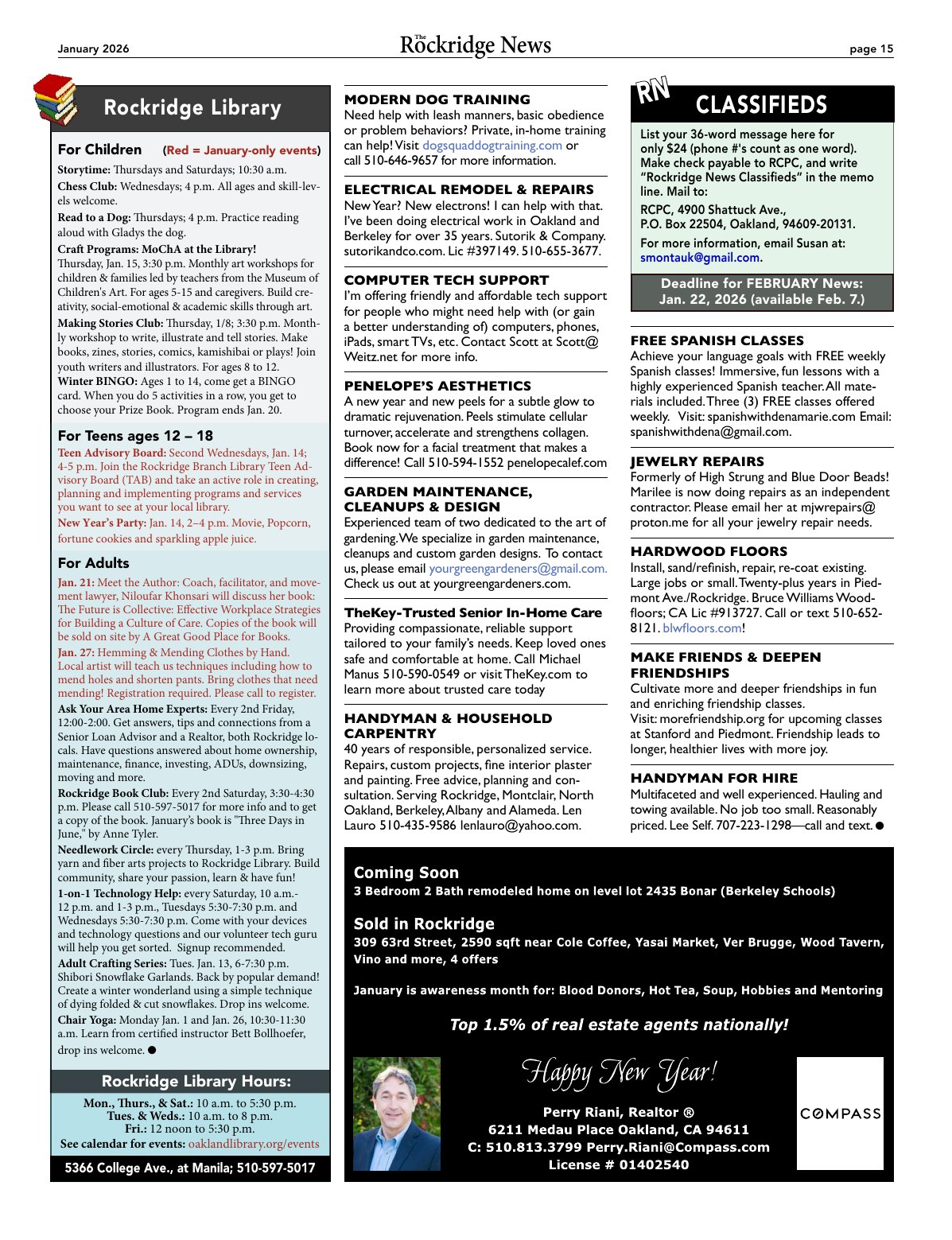 Click to zoom in The Rockridge News, January 2026, page 15