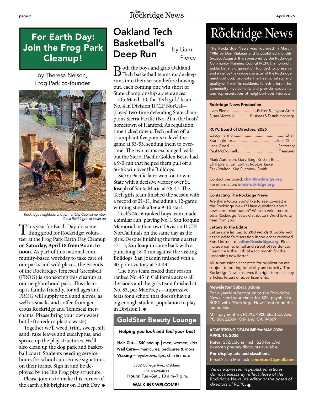 Click to zoom in The Rockridge News, April 2026, page 2