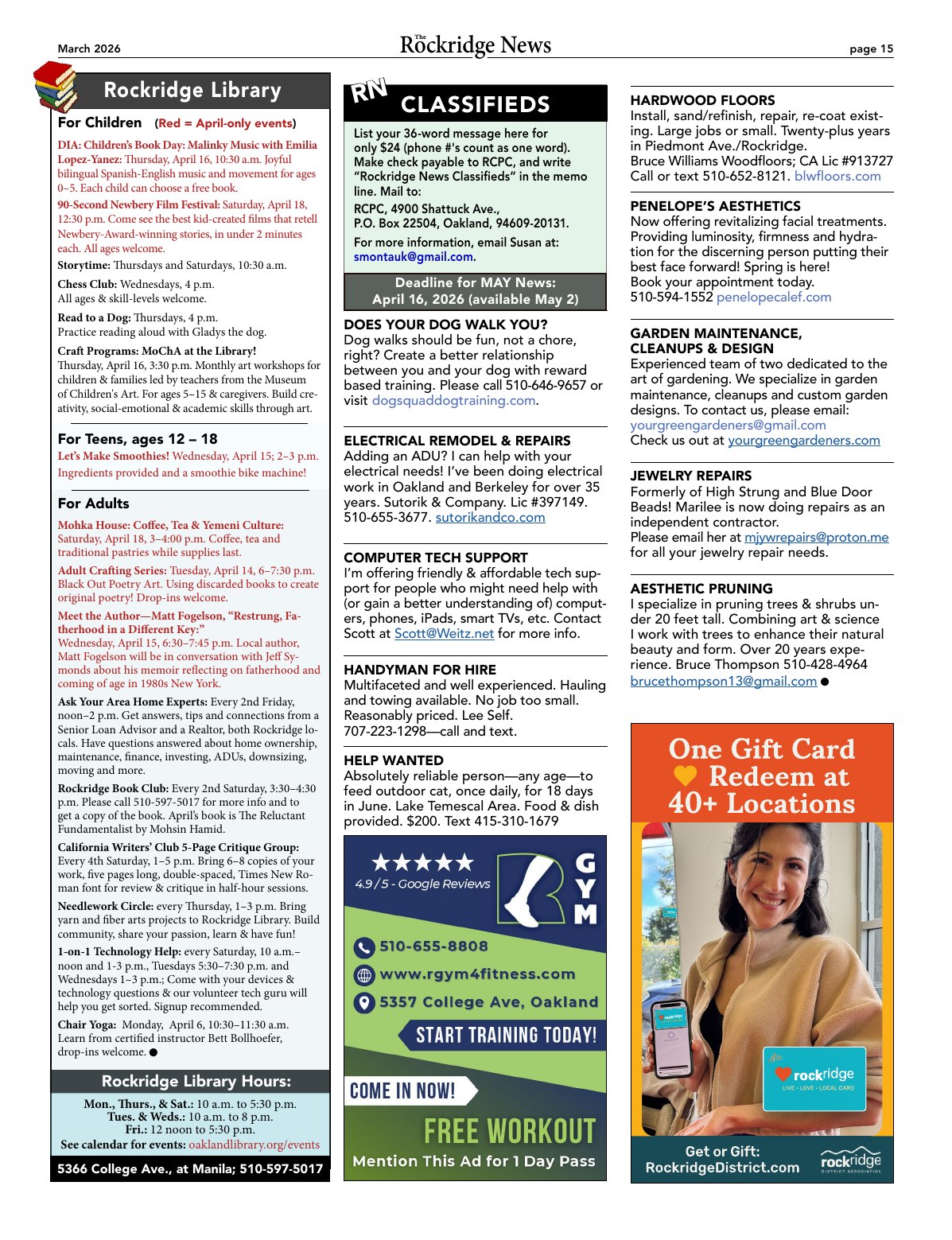 Click to zoom in The Rockridge News, April 2026, page 15