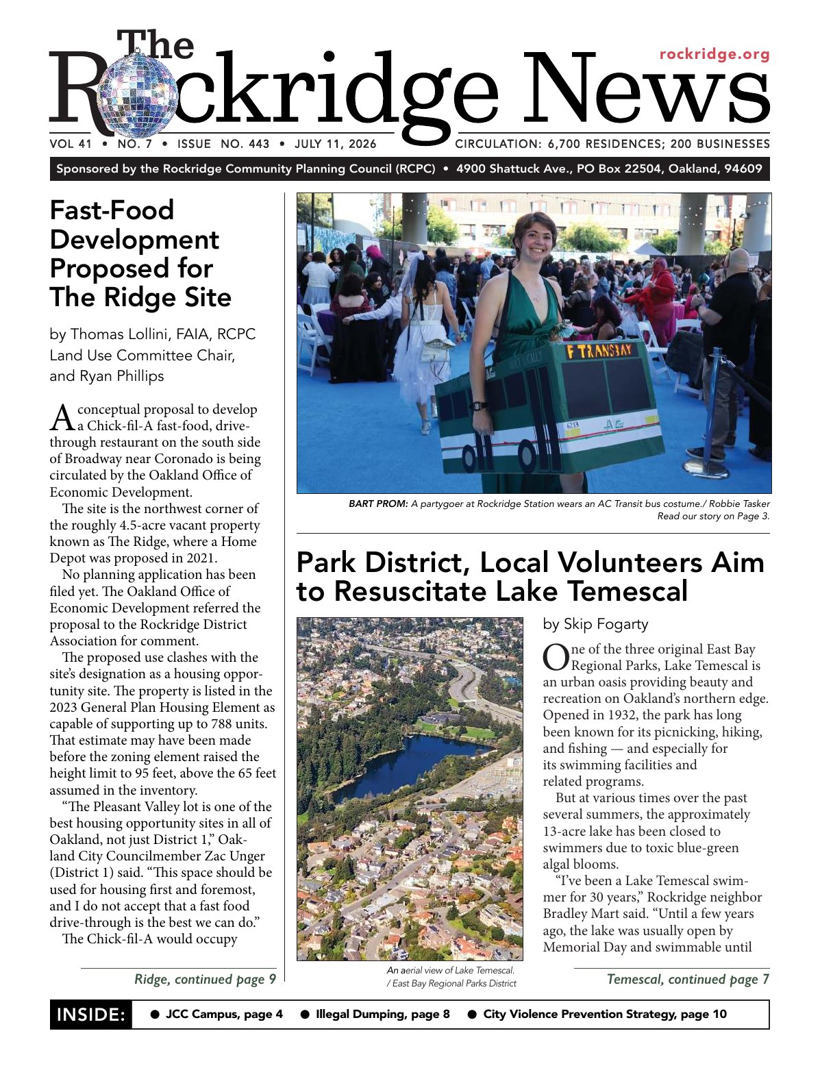 Front page of The Rockridge News, July 2026