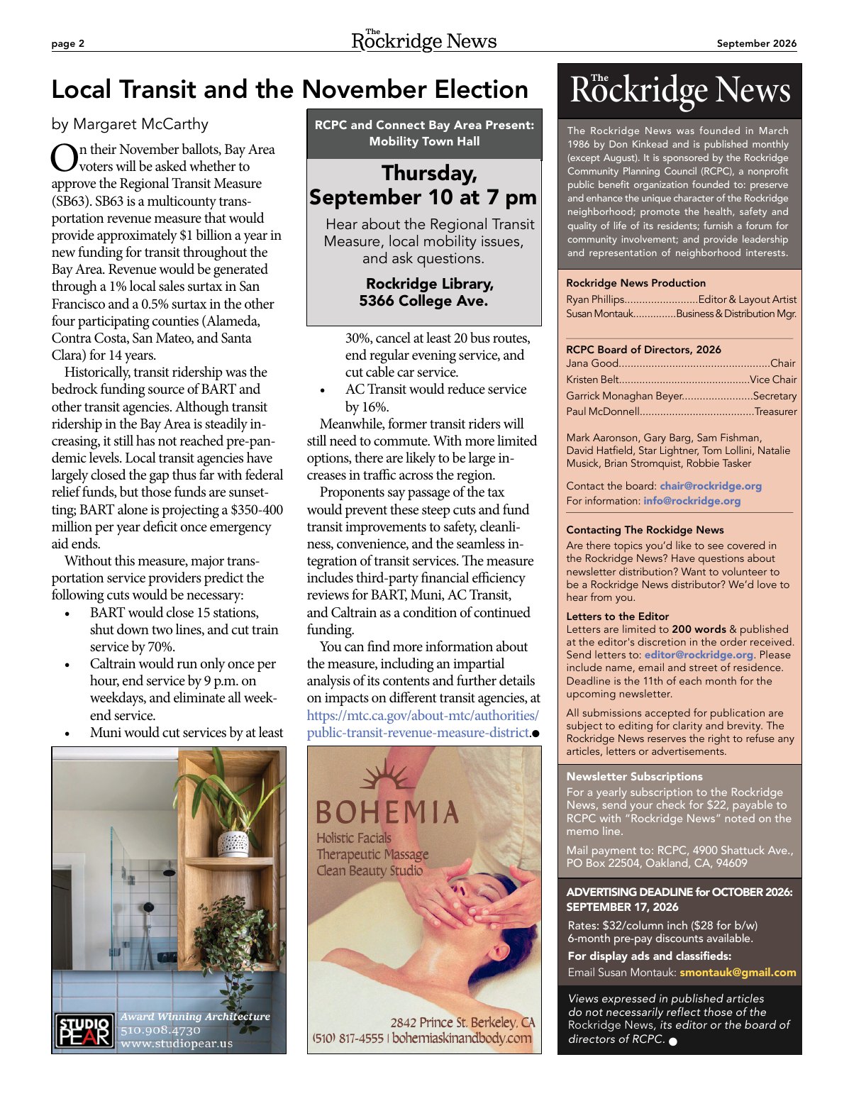 Click to zoom in The Rockridge News, September 2026, page 2