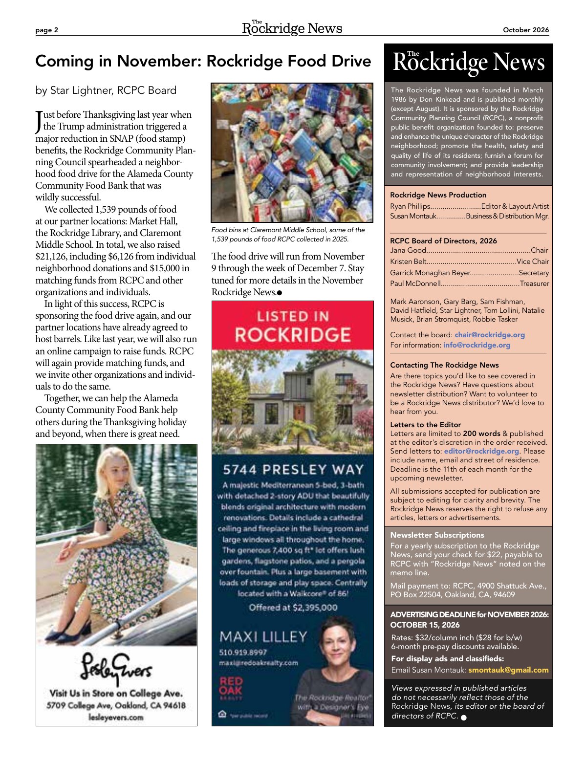 The Rockridge News, October 2026, page 2